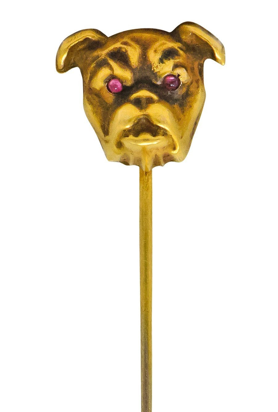 Victorian Ruby 10 Karat Yellow Gold Bulldog Stickpin - Wilson's Estate Jewelry