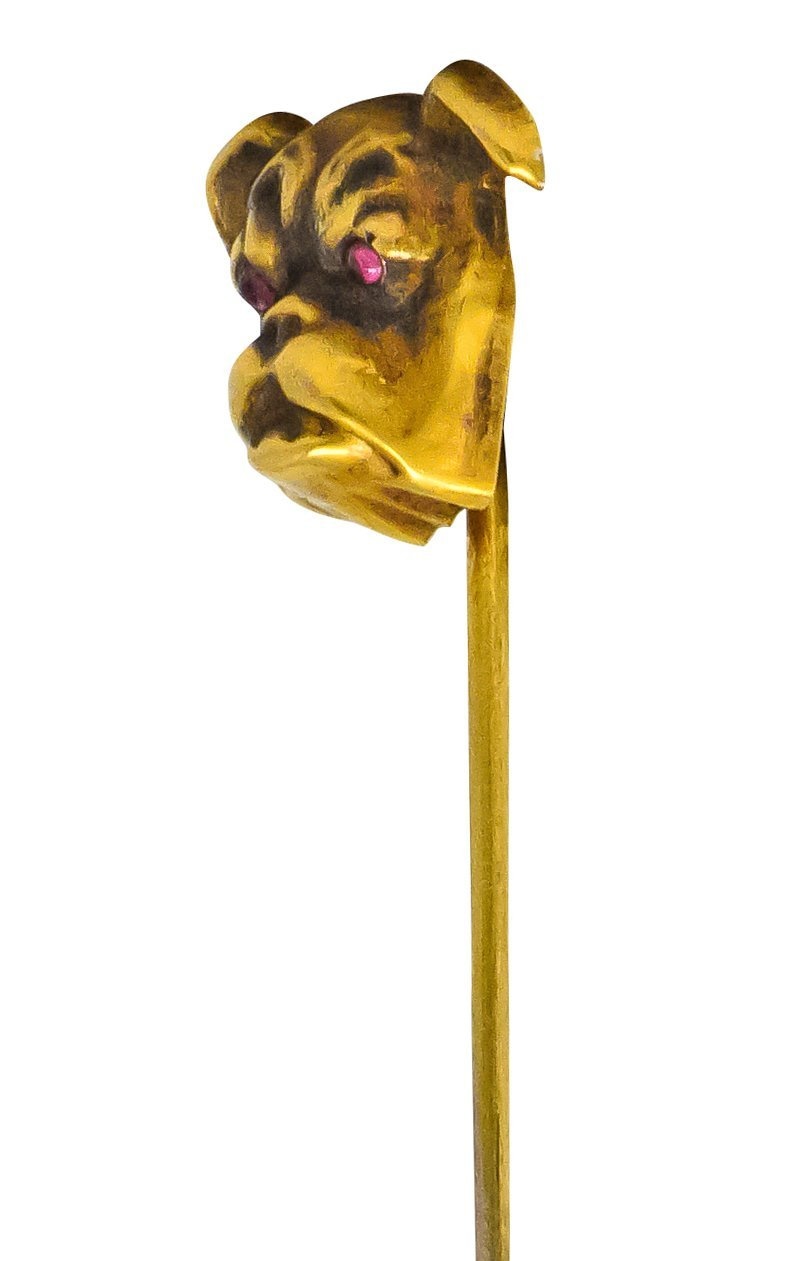 Victorian Ruby 10 Karat Yellow Gold Bulldog Stickpin - Wilson's Estate Jewelry