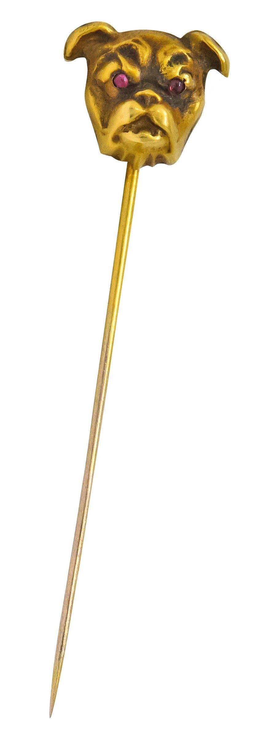 Victorian Ruby 10 Karat Yellow Gold Bulldog Stickpin - Wilson's Estate Jewelry