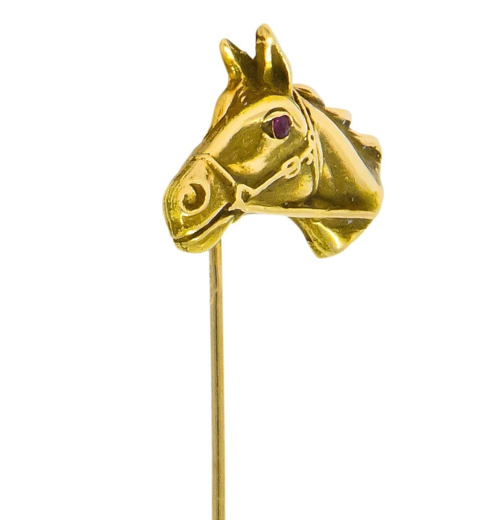 Victorian Ruby 14 Karat Gold Horse Stickpin - Wilson's Estate Jewelry