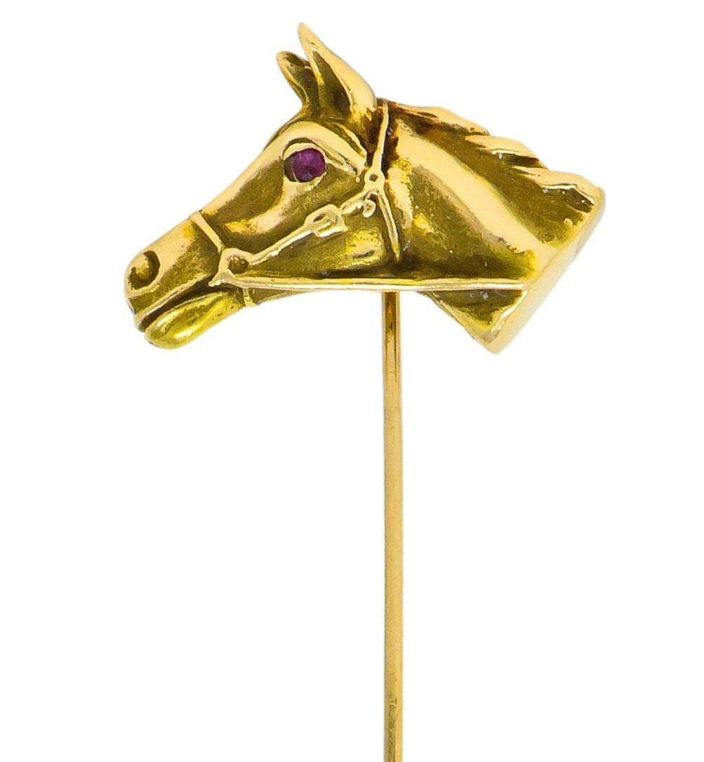 Victorian Ruby 14 Karat Gold Horse Stickpin - Wilson's Estate Jewelry