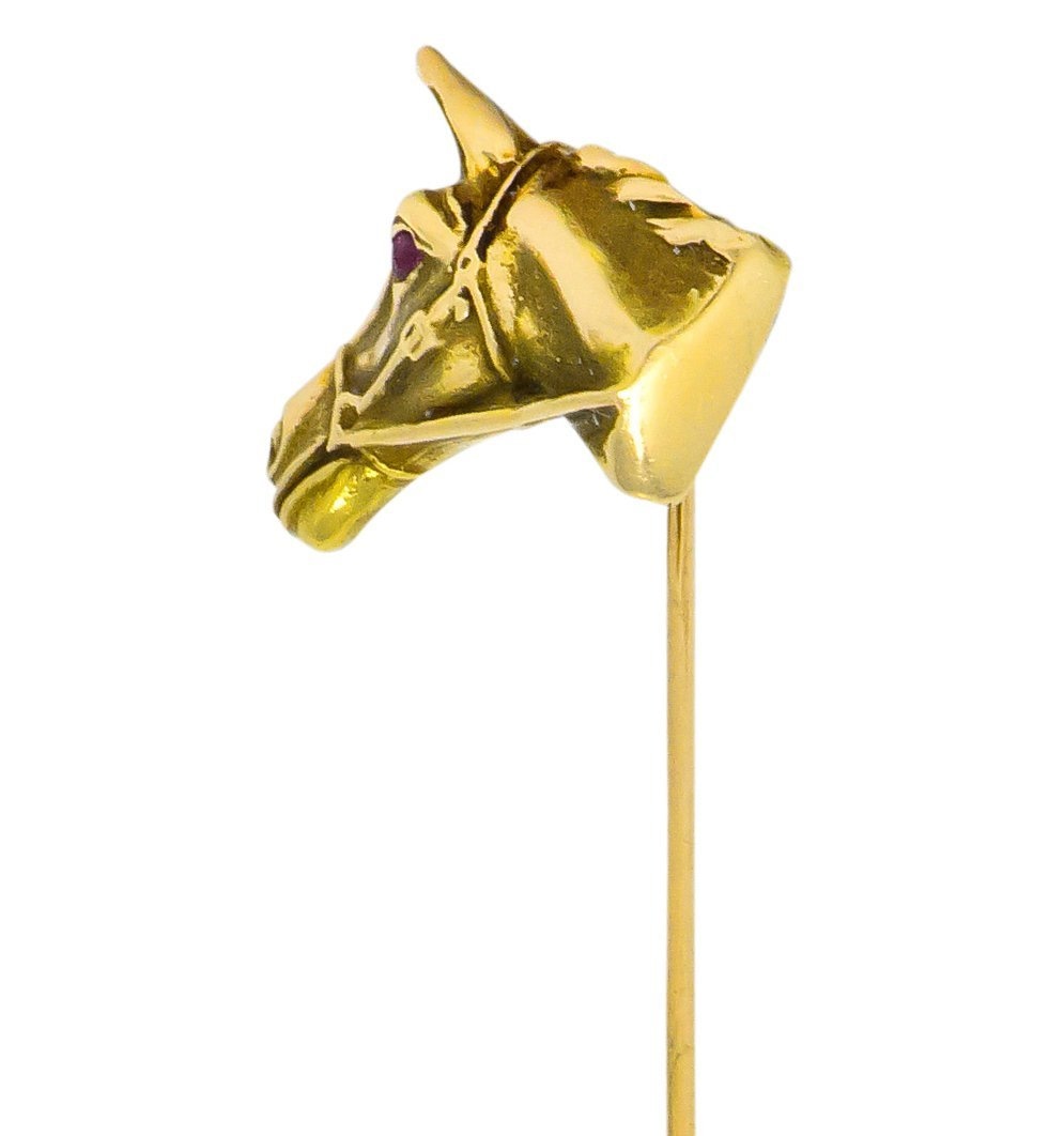 Victorian Ruby 14 Karat Gold Horse Stickpin - Wilson's Estate Jewelry