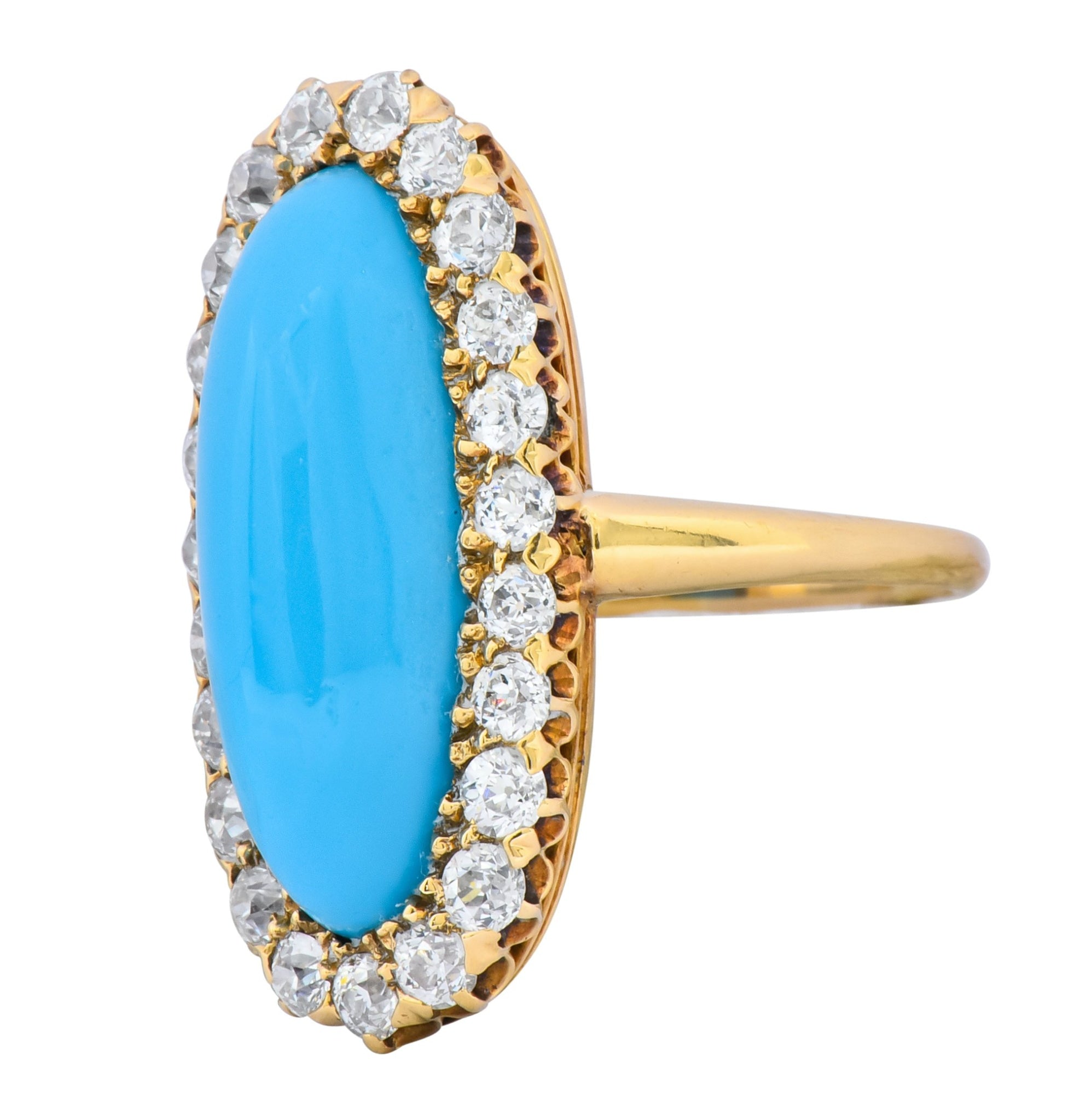 Victorian Tiffany & Co. 2.00 CTW Diamond Turquoise 18 Karat Gold Cluster Ring Circa 1880 - Wilson's Estate Jewelry