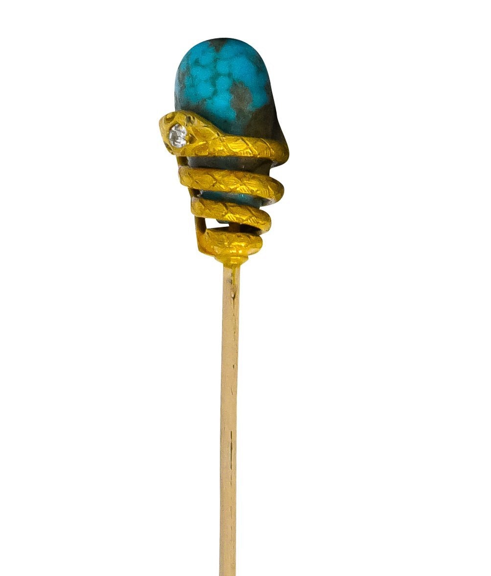 Victorian Turquoise Diamond 14 Karat Gold Snake Stickpin - Wilson's Estate Jewelry