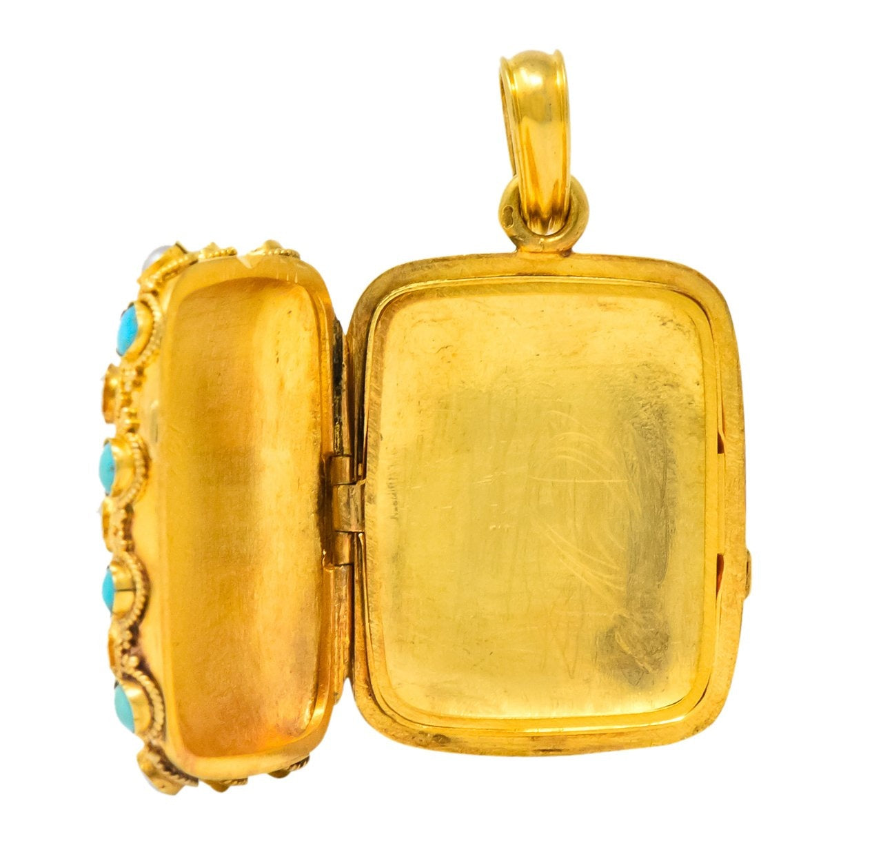 Victorian Turquoise Pearl 18 Karat Gold French Locket Pendant - Wilson's Estate Jewelry