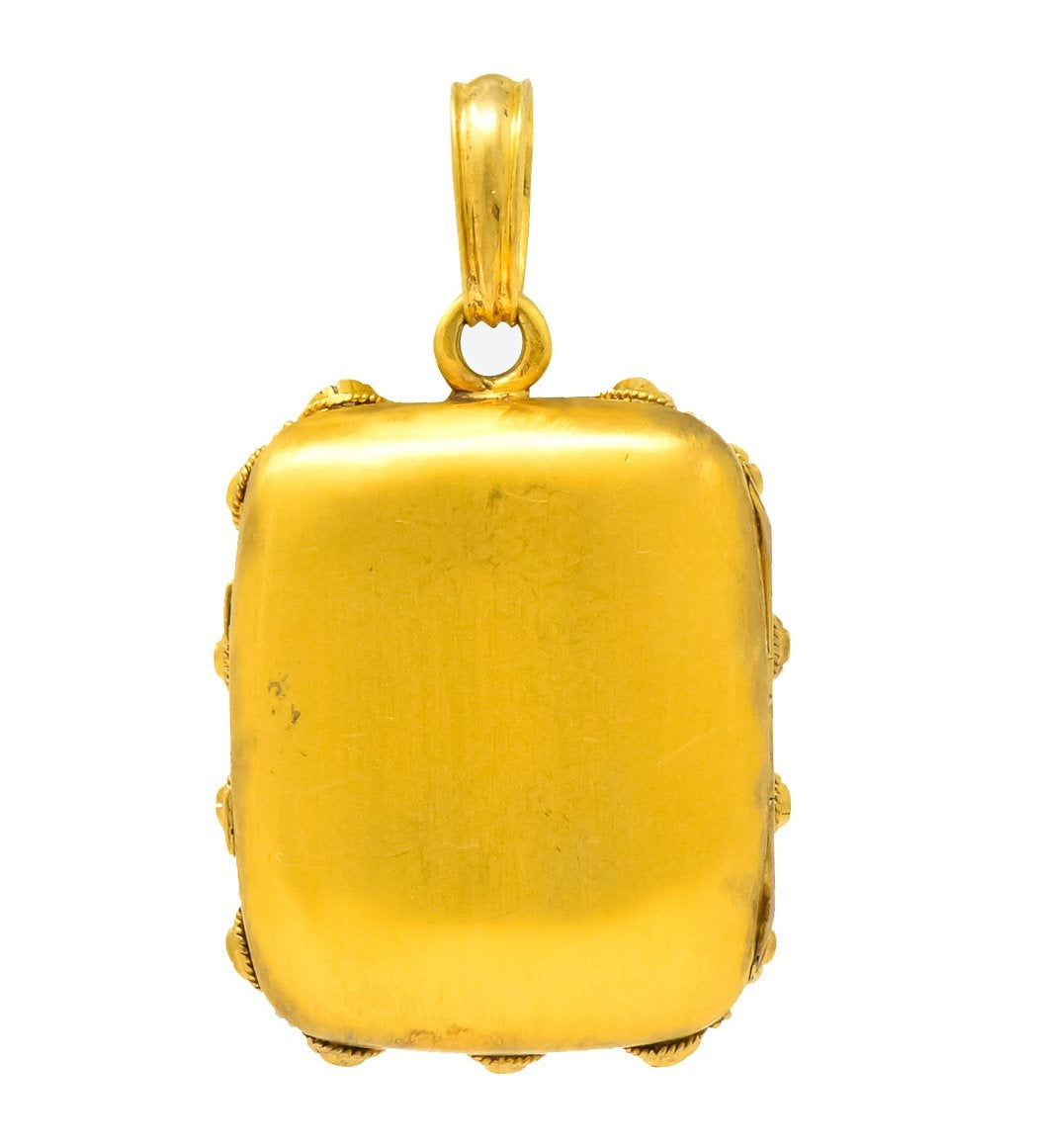 Victorian Turquoise Pearl 18 Karat Gold French Locket Pendant - Wilson's Estate Jewelry