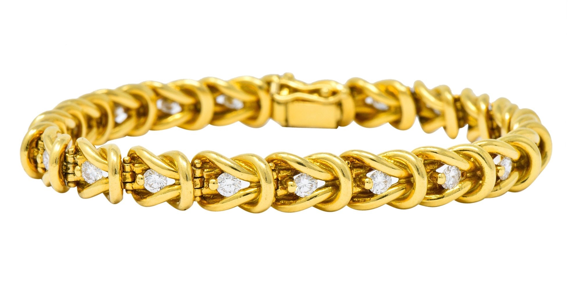Vintage 1.68 CTW Diamond 18 Karat Gold Knot Link Bracelet - Wilson's Estate Jewelry