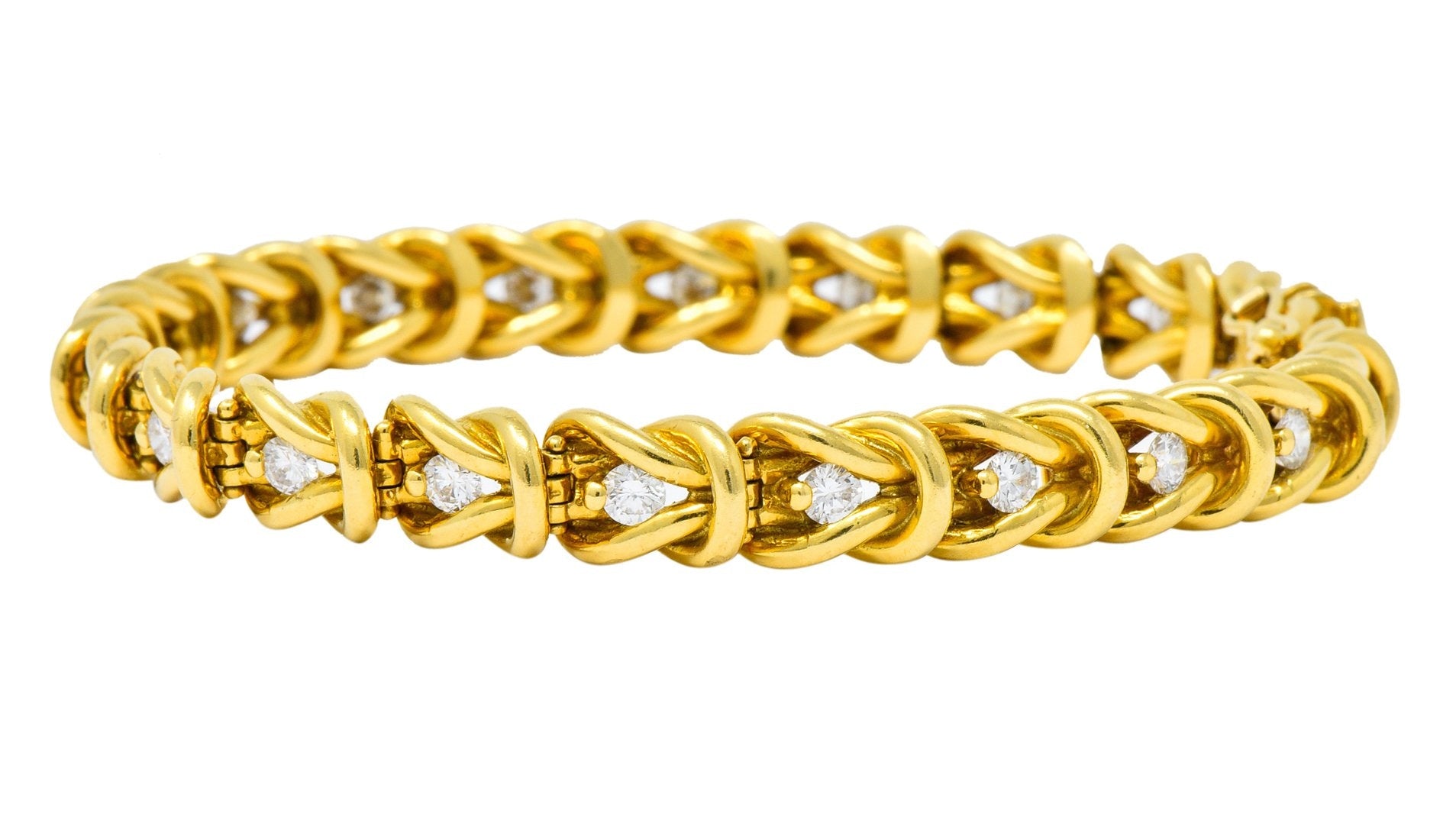 Vintage 1.68 CTW Diamond 18 Karat Gold Knot Link Bracelet - Wilson's Estate Jewelry