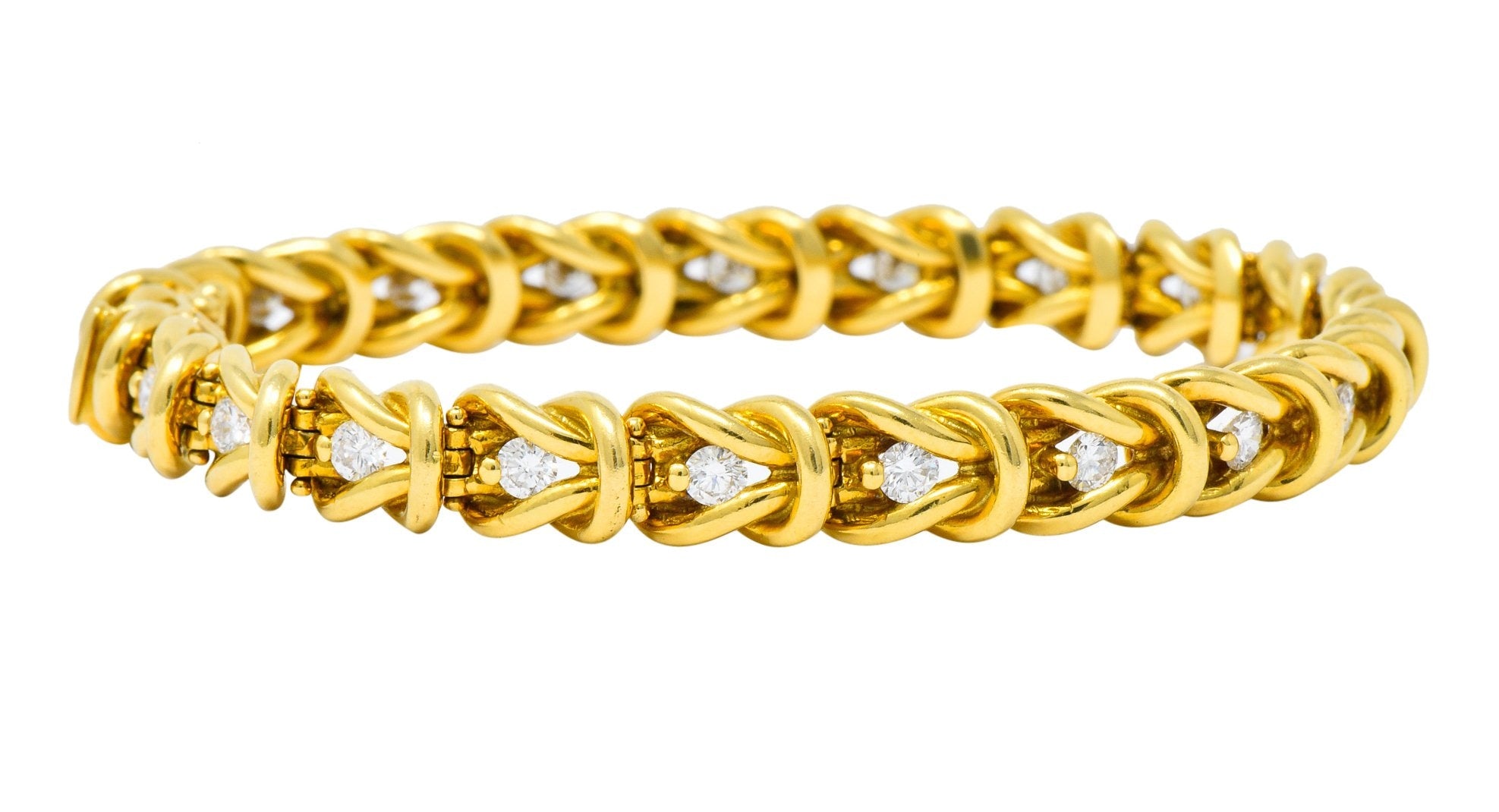Vintage 1.68 CTW Diamond 18 Karat Gold Knot Link Bracelet - Wilson's Estate Jewelry