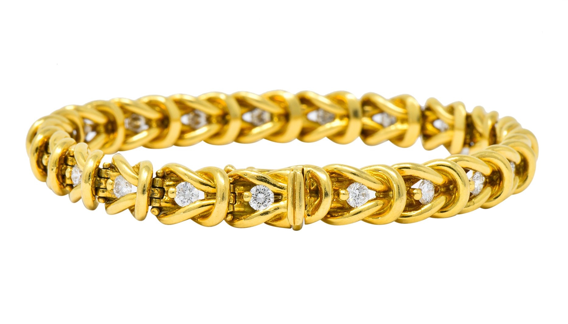 Vintage 1.68 CTW Diamond 18 Karat Gold Knot Link Bracelet - Wilson's Estate Jewelry