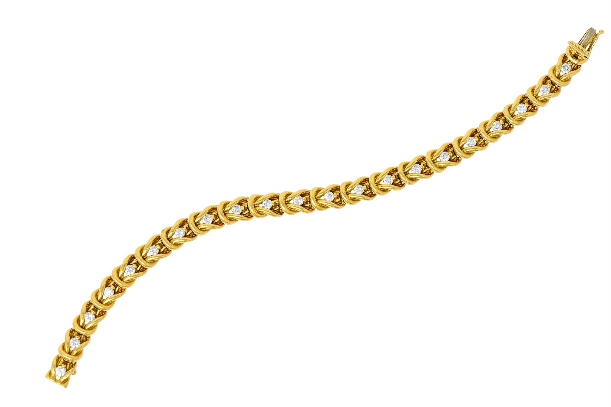 Vintage 1.68 CTW Diamond 18 Karat Gold Knot Link Bracelet - Wilson's Estate Jewelry