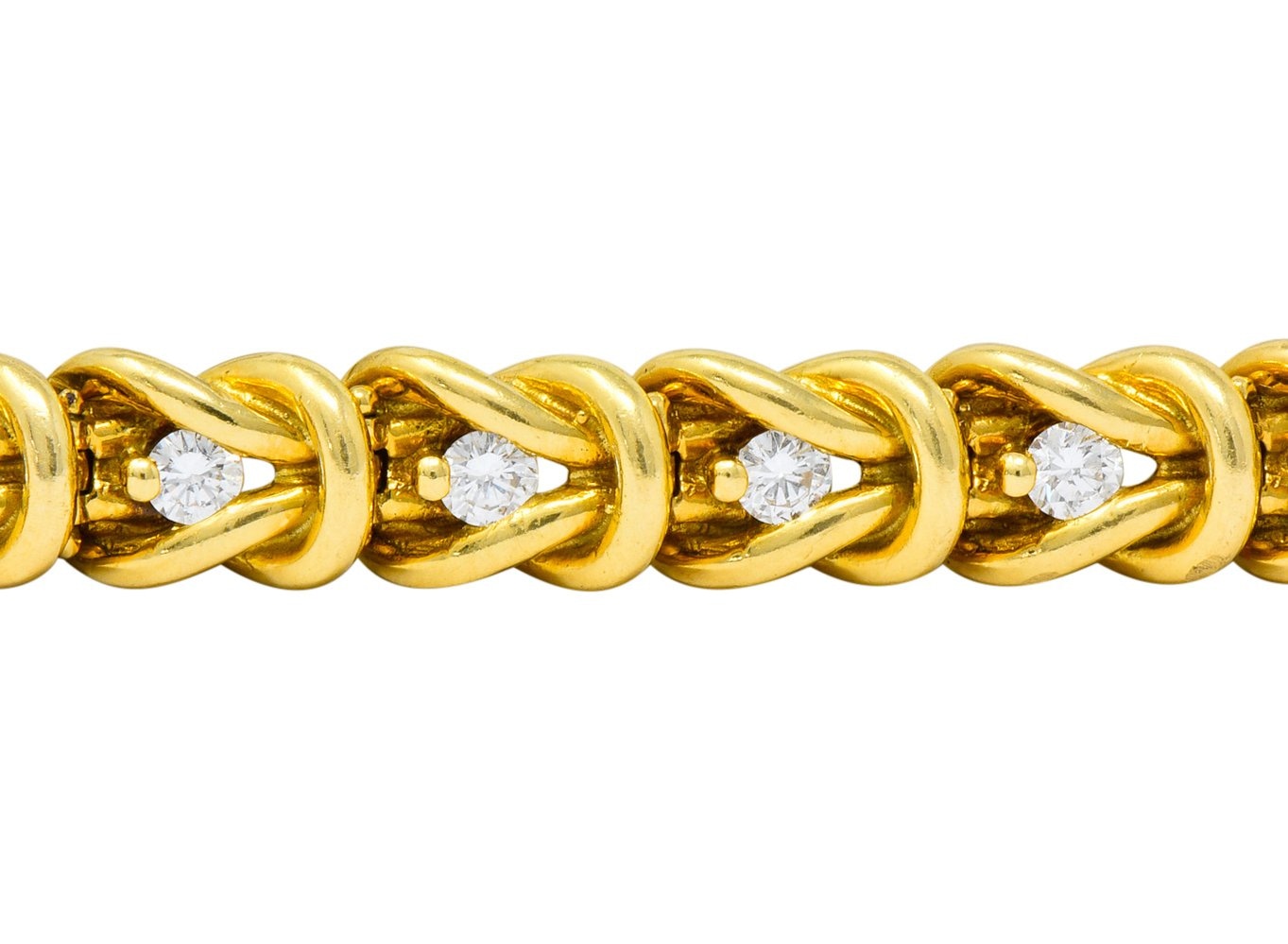 Vintage 1.68 CTW Diamond 18 Karat Gold Knot Link Bracelet - Wilson's Estate Jewelry