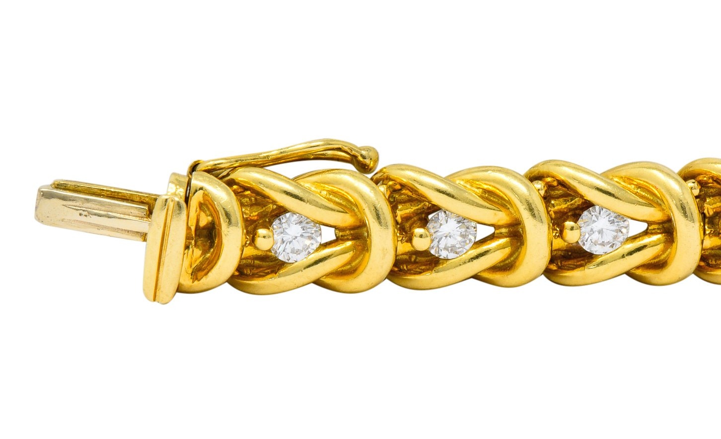 Vintage 1.68 CTW Diamond 18 Karat Gold Knot Link Bracelet - Wilson's Estate Jewelry
