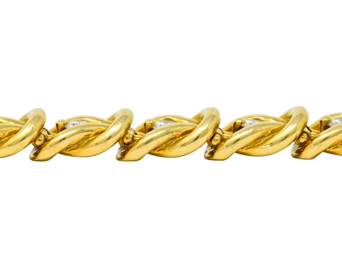 Vintage 1.68 CTW Diamond 18 Karat Gold Knot Link Bracelet - Wilson's Estate Jewelry