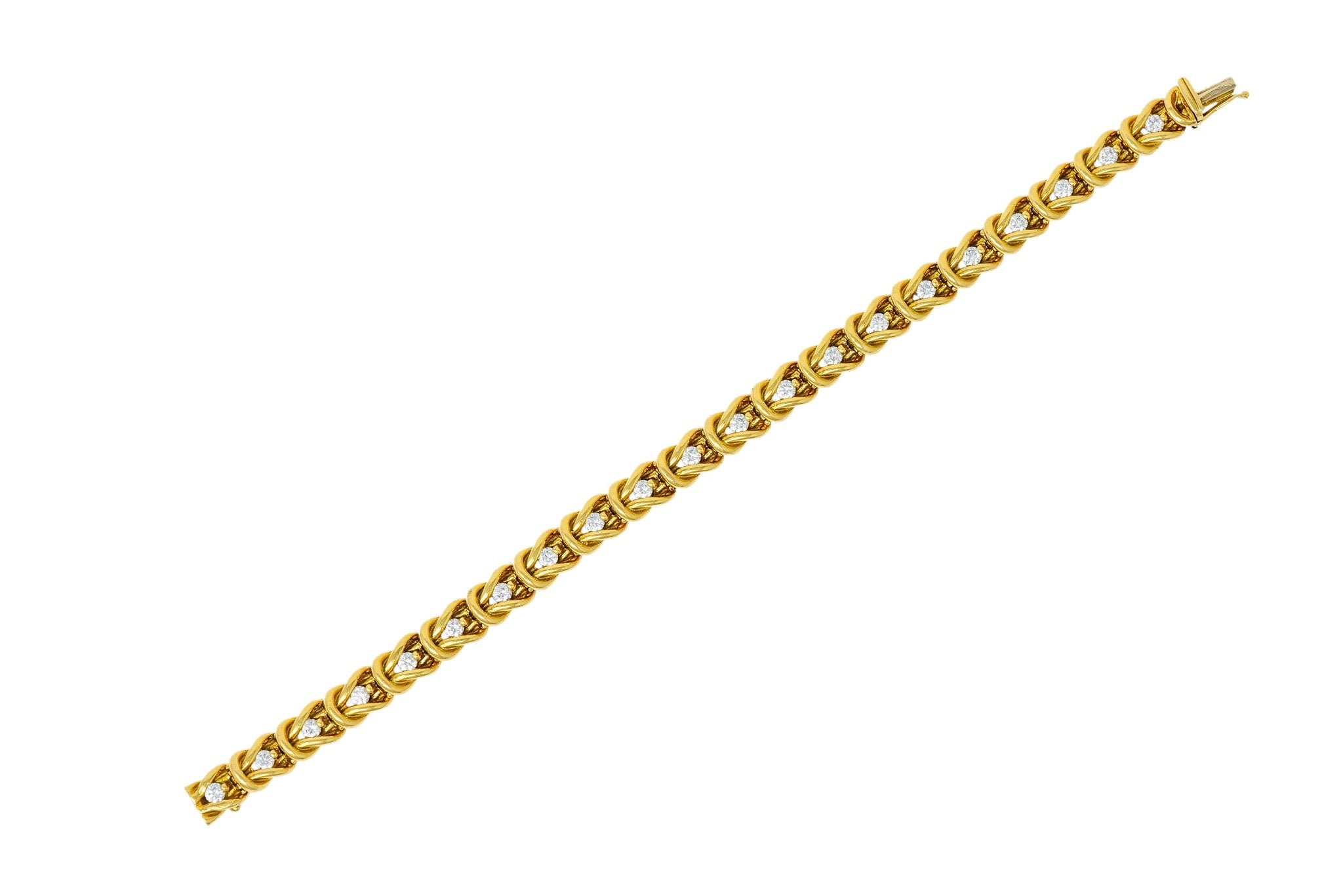 Vintage 1.68 CTW Diamond 18 Karat Gold Knot Link Bracelet - Wilson's Estate Jewelry