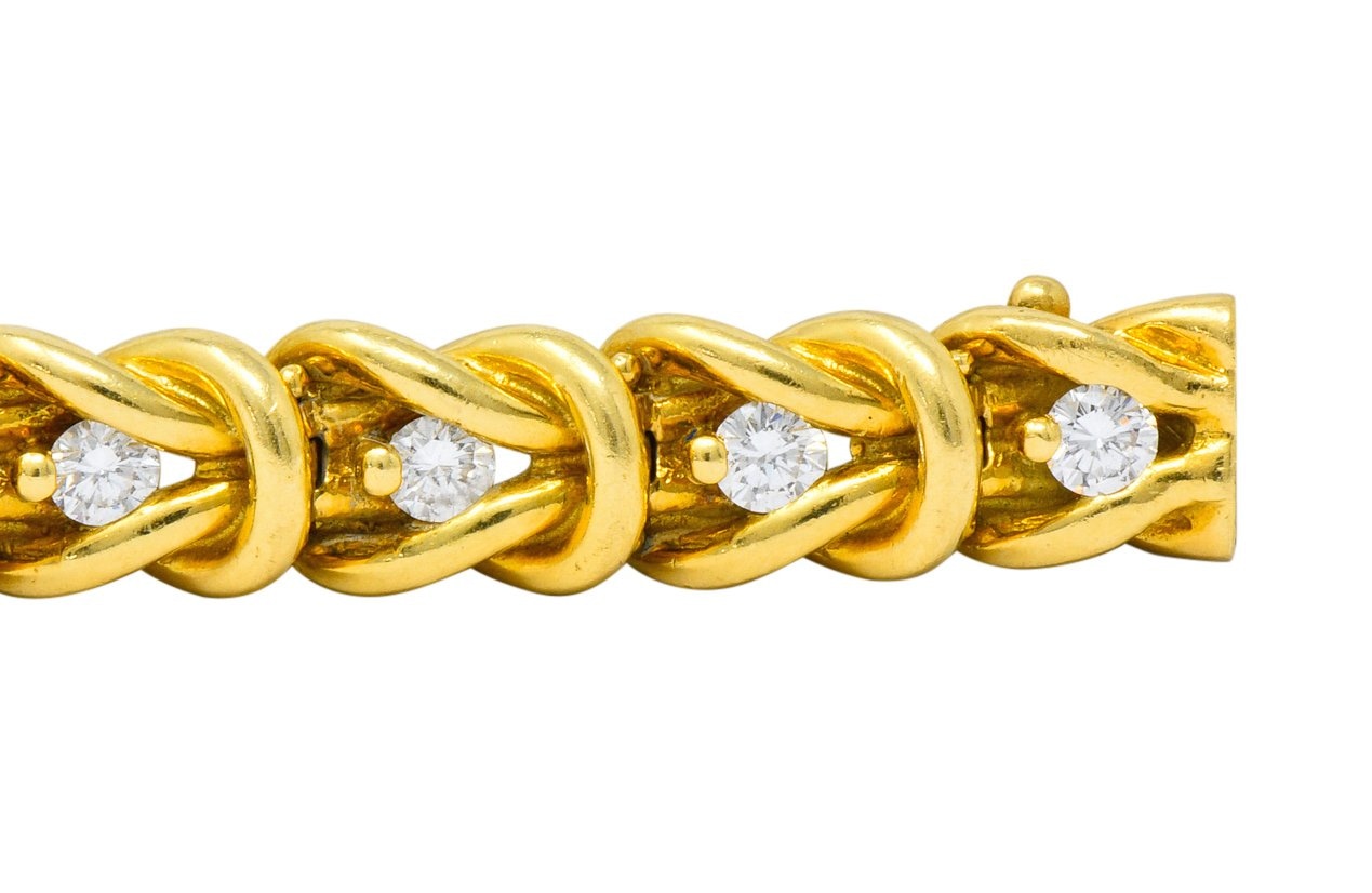 Vintage 1.68 CTW Diamond 18 Karat Gold Knot Link Bracelet - Wilson's Estate Jewelry