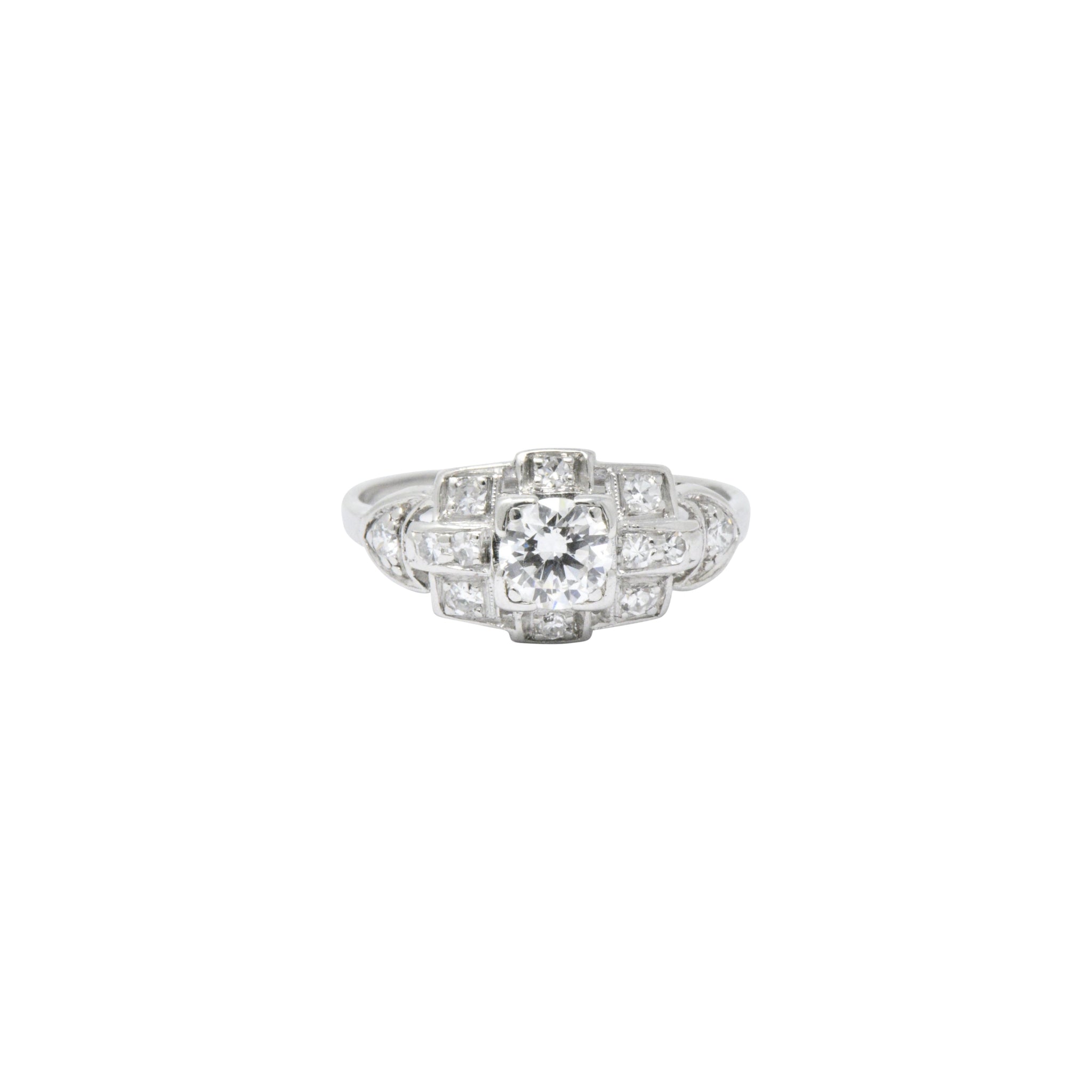 Art Deco 0.70 CTW Diamond Platinum Geometric Engagement Ring Wilson's Estate Jewelry