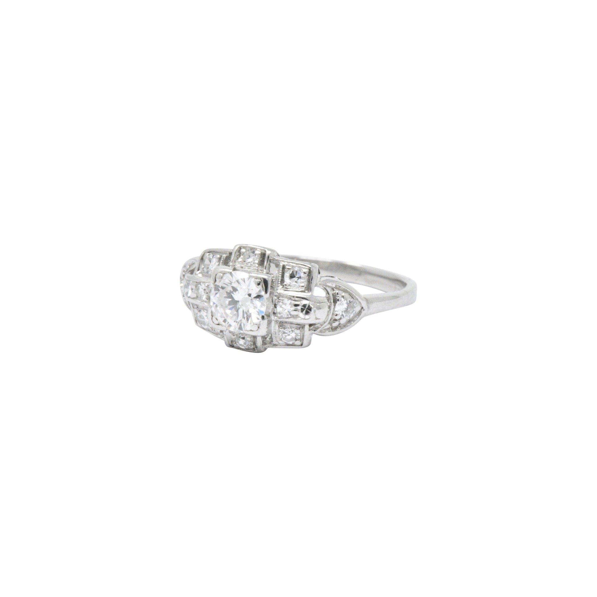 Art Deco 0.70 CTW Diamond Platinum Geometric Engagement Ring Wilson's Estate Jewelry