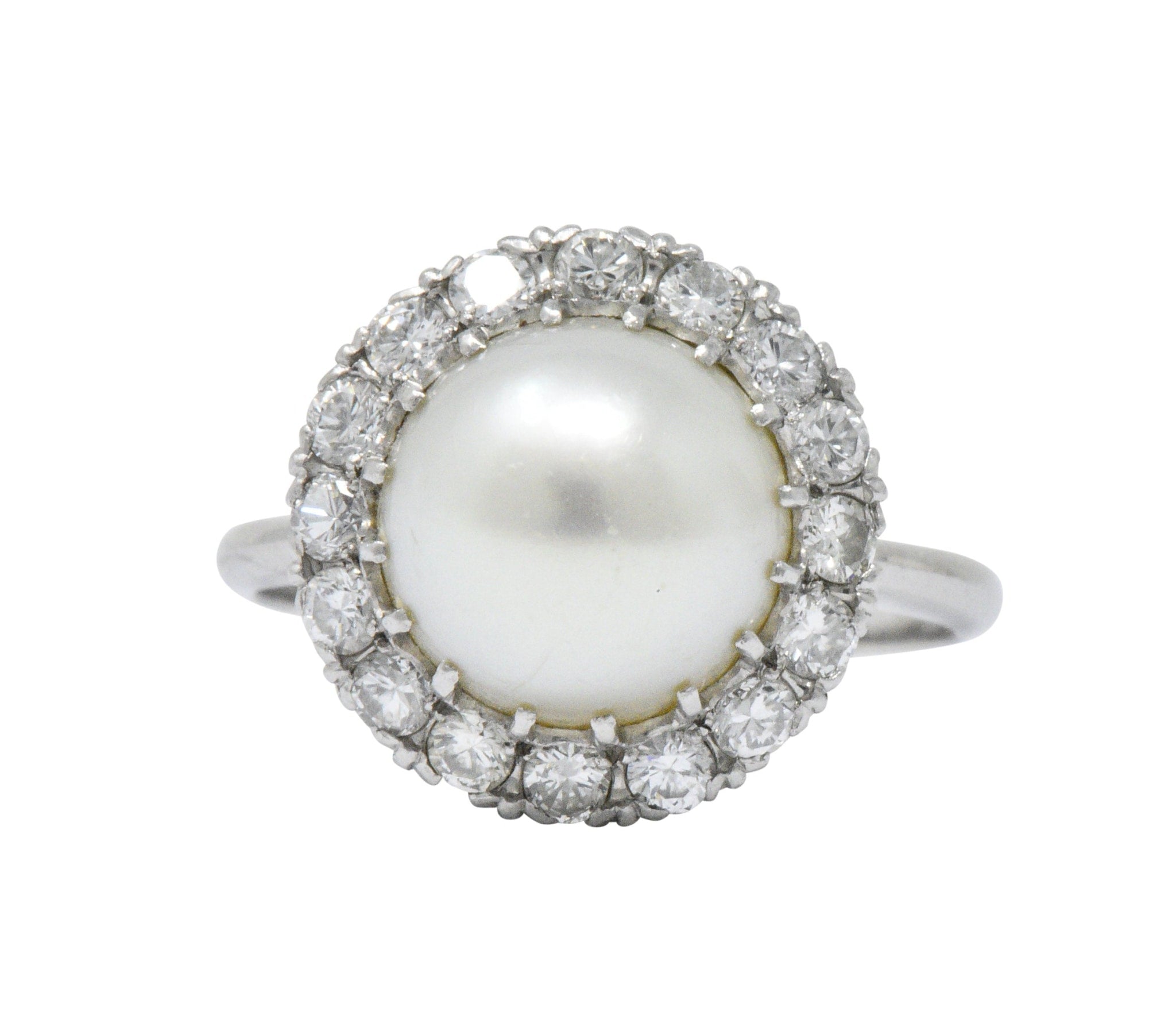 Vintage 1960’s 0.50 CTW Diamond Cultured Pearl Platinum Ring Wilson's Estate Jewelry