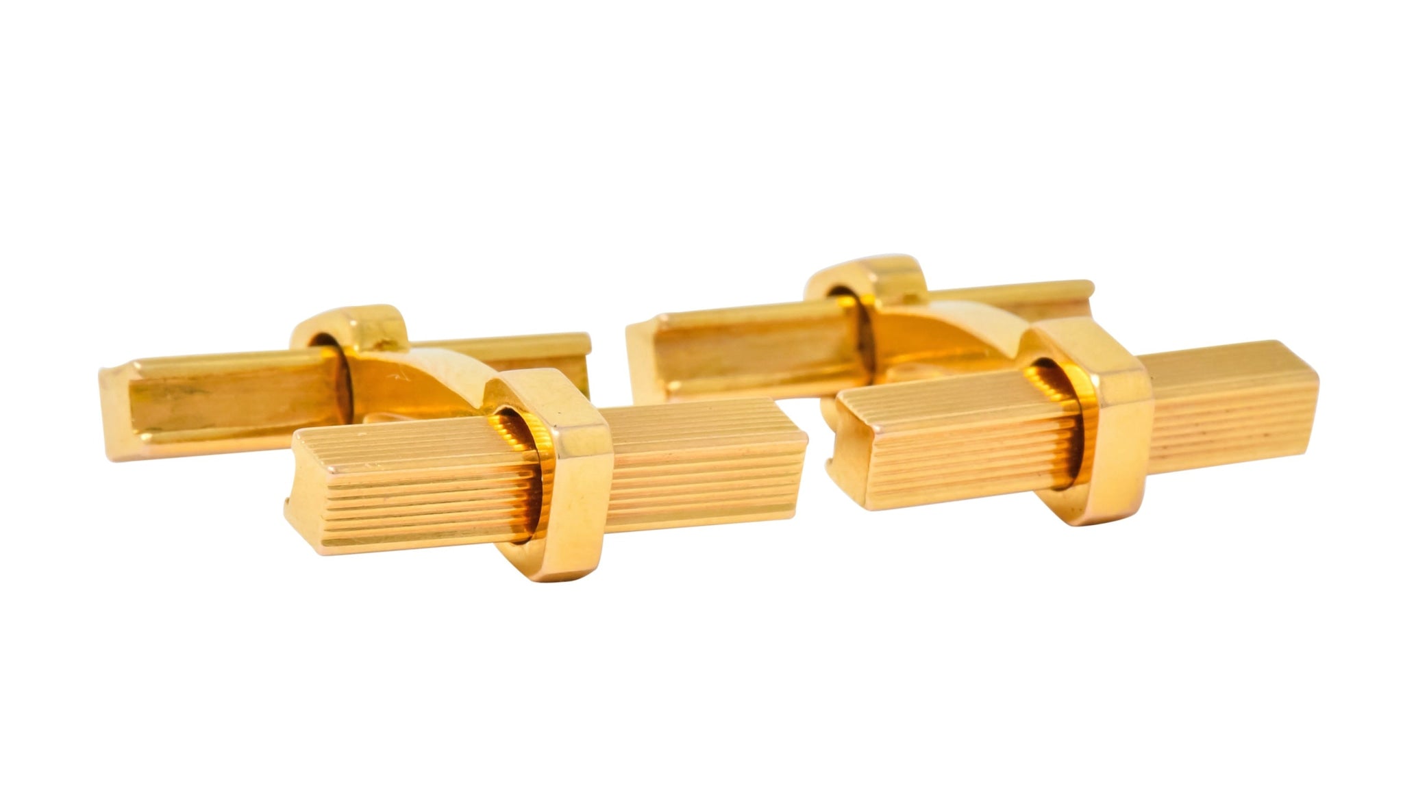 Vintage 1960's French 18 Karat Gold Men's Articulated Bar Cufflinks - Wilson's Estate Jewelry