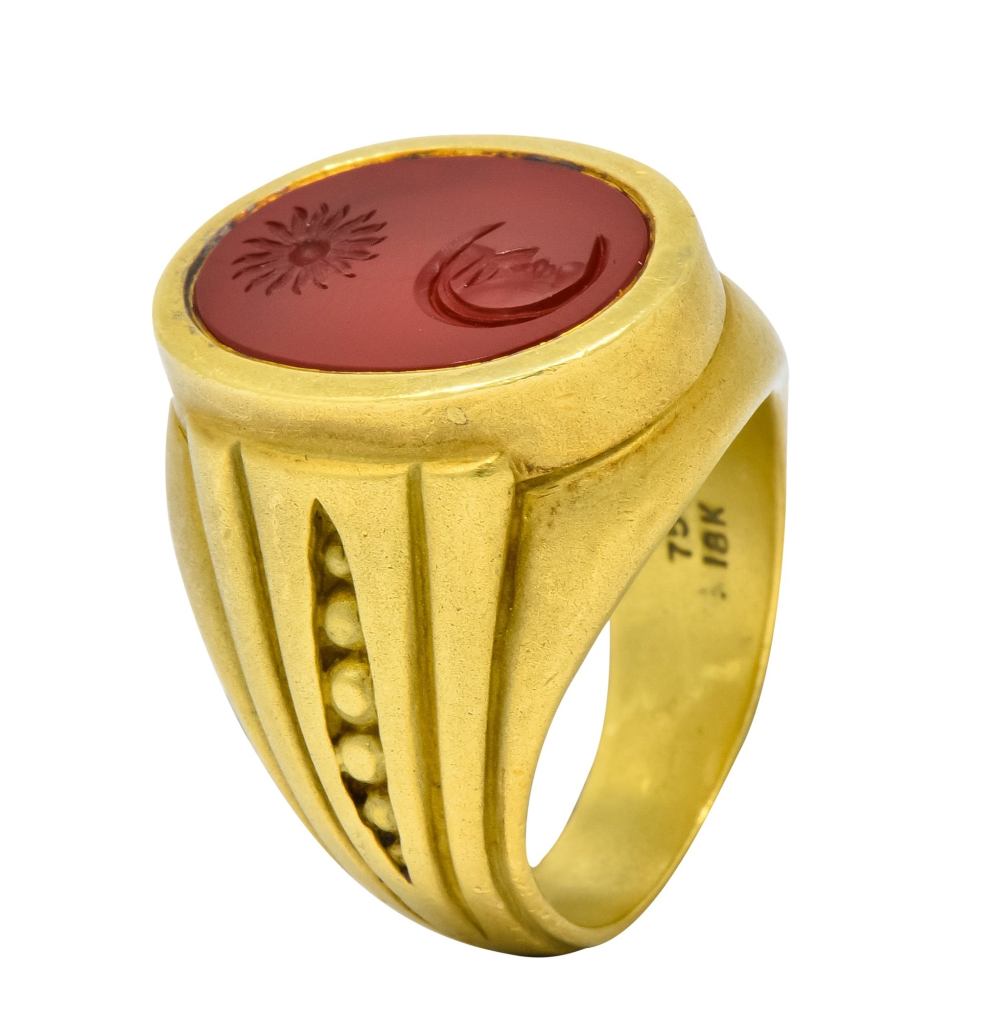 Vintage 1986 Kieselstein Cord Carnelian 18 Karat Gold Signet Ring - Wilson's Estate Jewelry