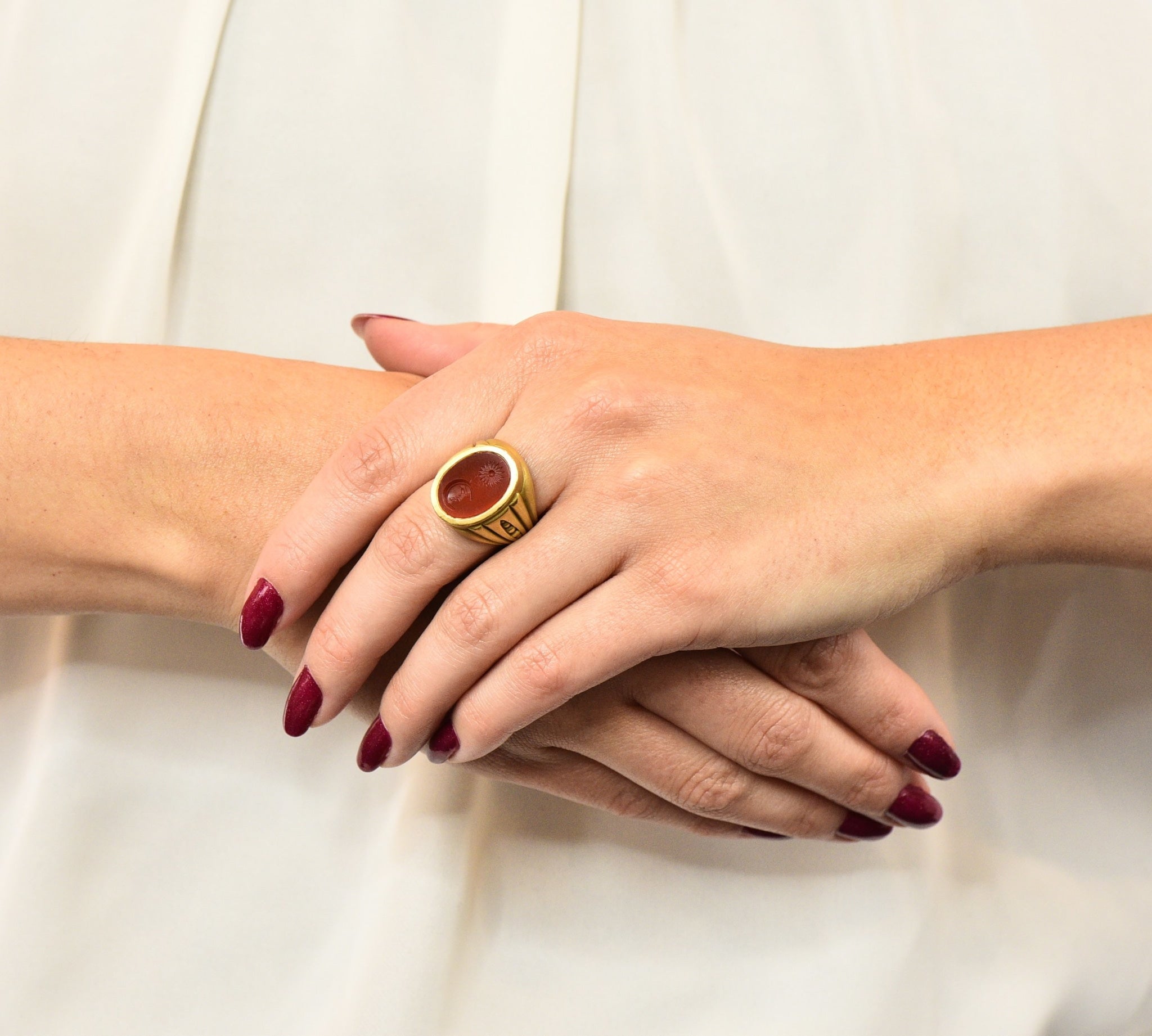 Vintage 1986 Kieselstein Cord Carnelian 18 Karat Gold Signet Ring - Wilson's Estate Jewelry