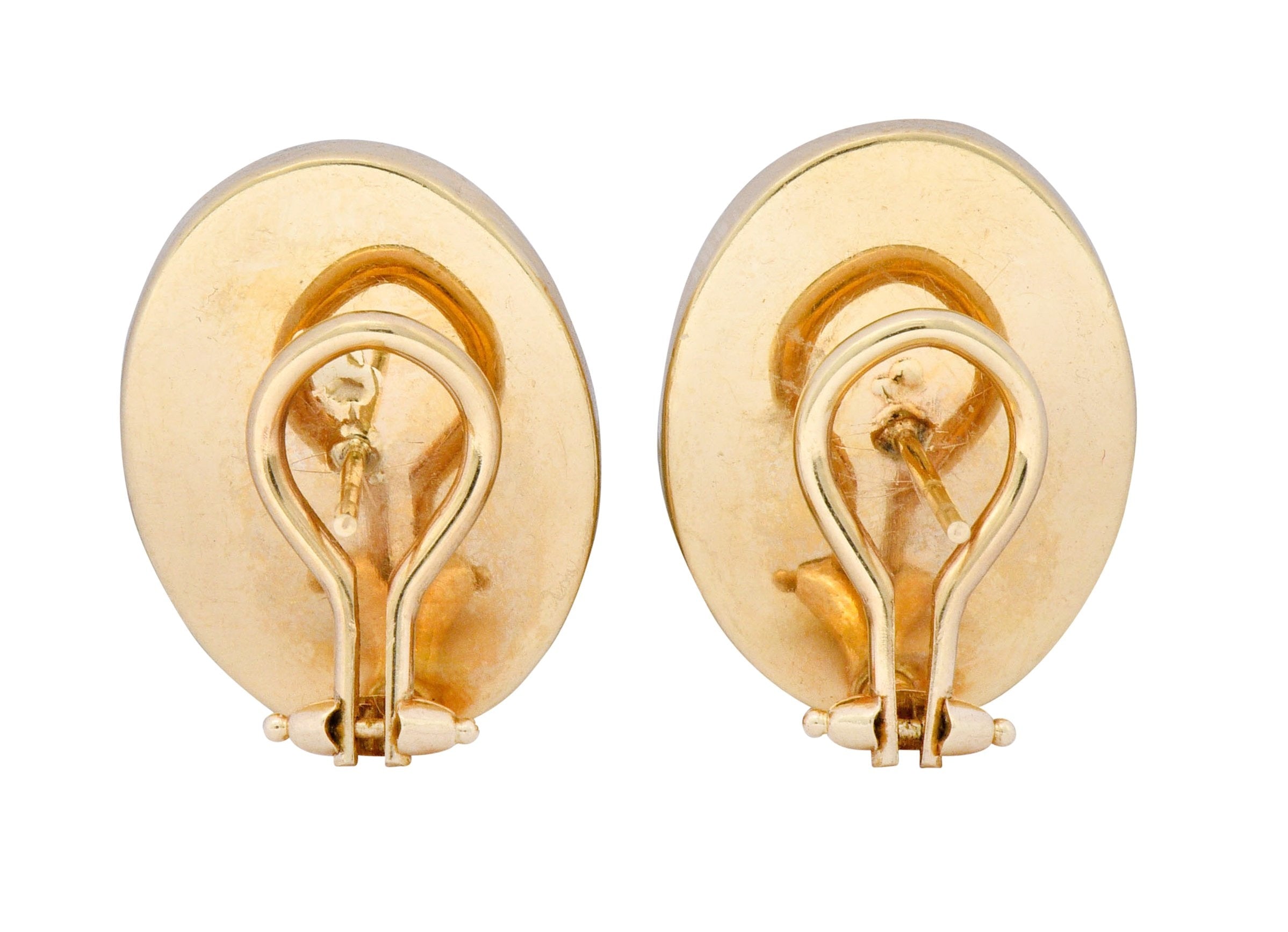Vintage 1990's Jade Coral Cabochon 14 Karat Gold Earrings - Wilson's Estate Jewelry