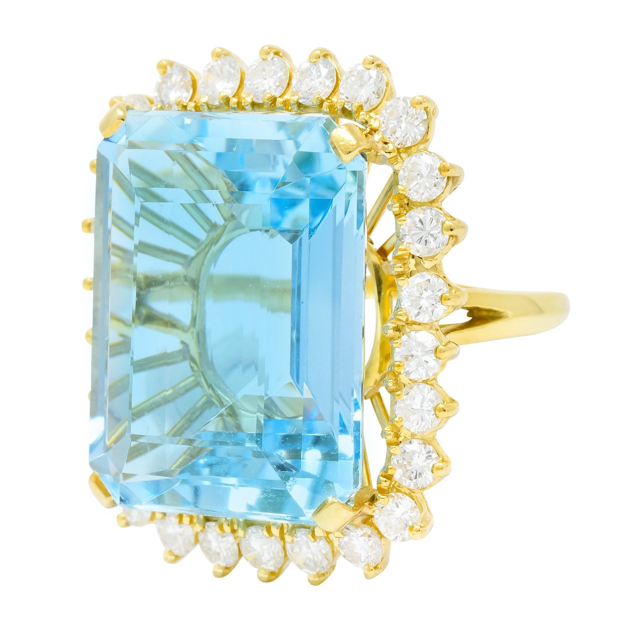 Vintage 30.50 CTW Aquamarine Diamond 18 Karat Gold Cluster Cocktail Ring - Wilson's Estate Jewelry