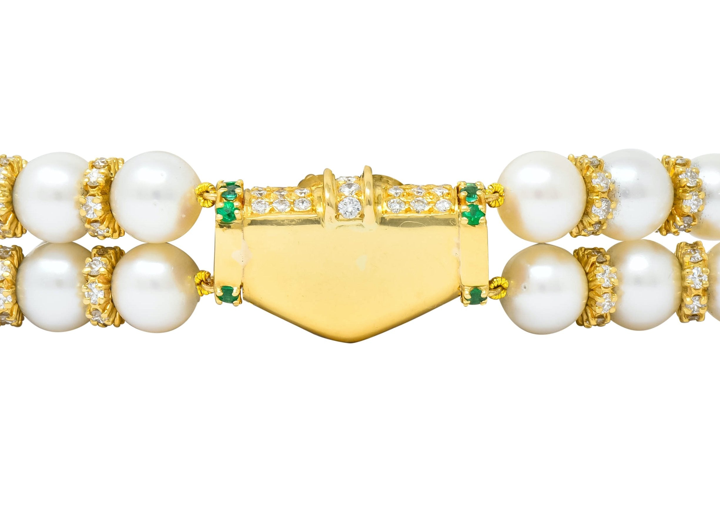 Vintage 35.50 CTW Sapphire Emerald Diamond Pearl 18 Karat Gold Heart Bracelet - Wilson's Estate Jewelry