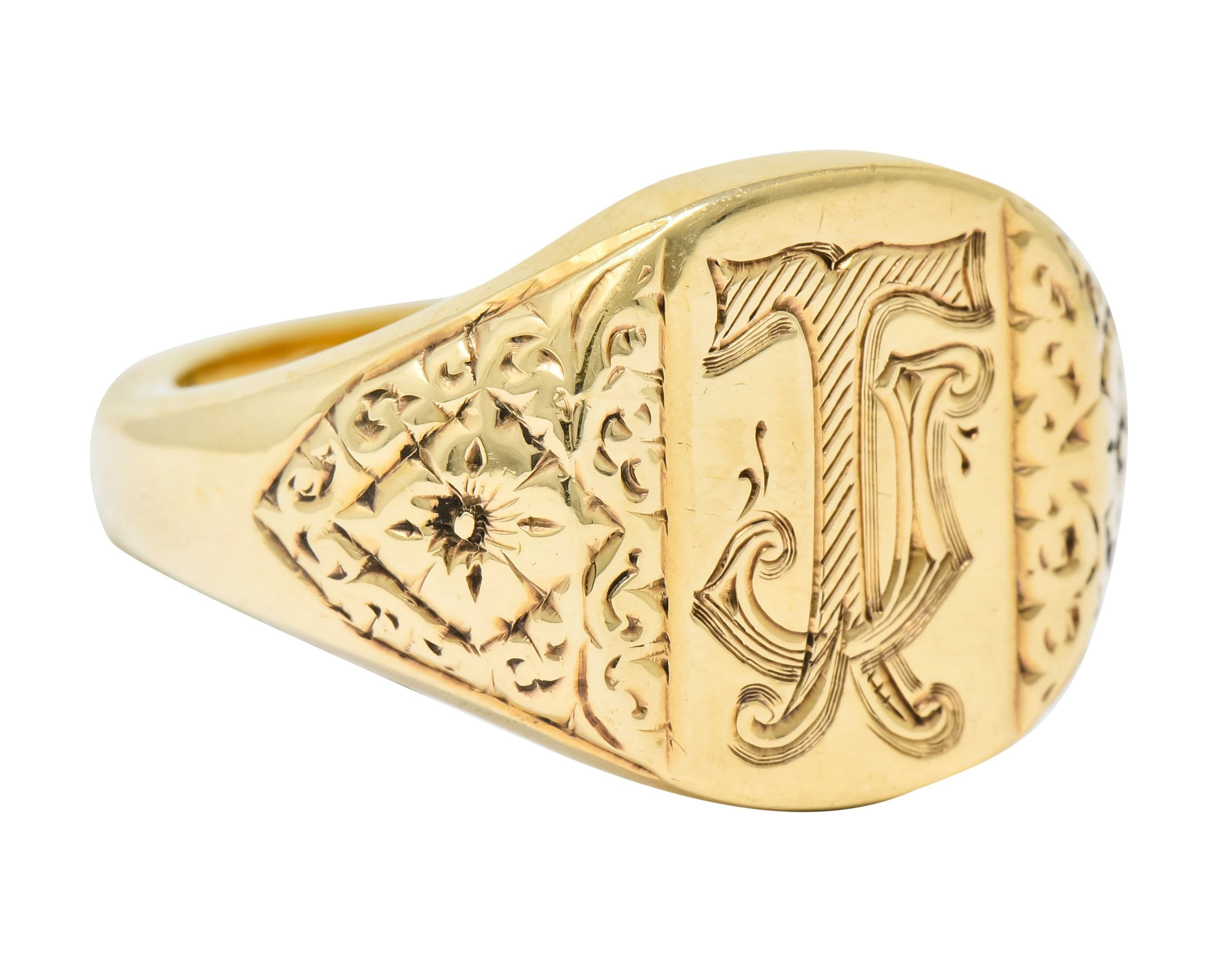 Vintage 9 Karat Yellow Gold British Signet Unisex Monogram Ring - Wilson's Estate Jewelry