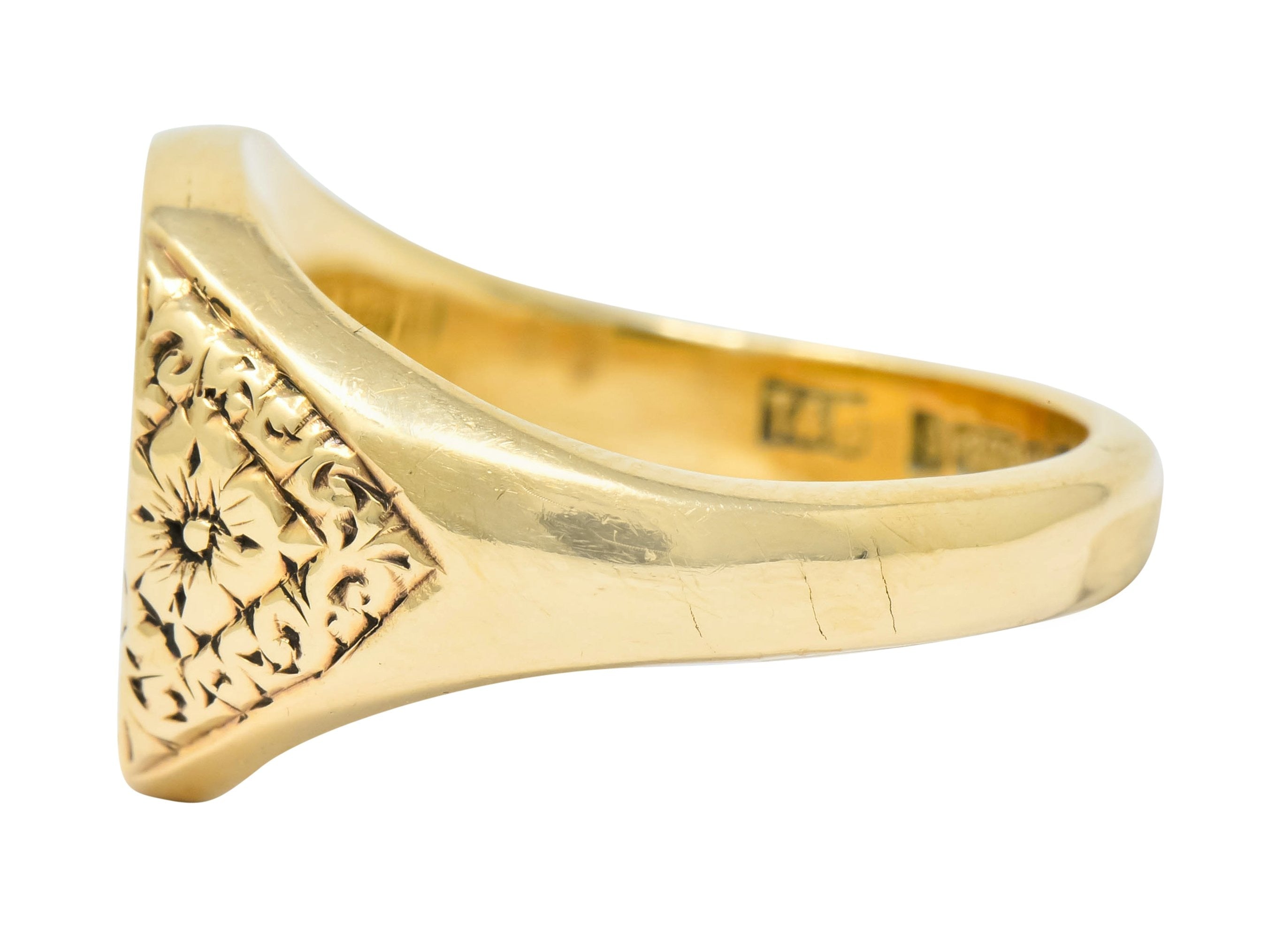 Vintage 9 Karat Yellow Gold British Signet Unisex Monogram Ring - Wilson's Estate Jewelry