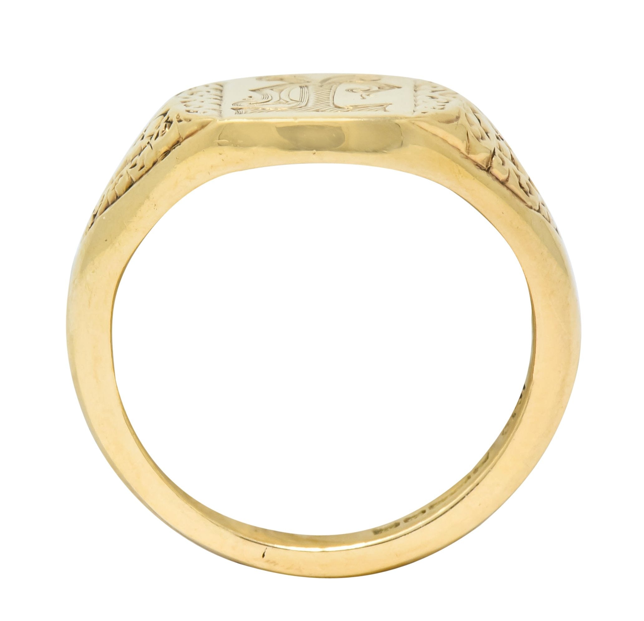 Vintage 9 Karat Yellow Gold British Signet Unisex Monogram Ring - Wilson's Estate Jewelry