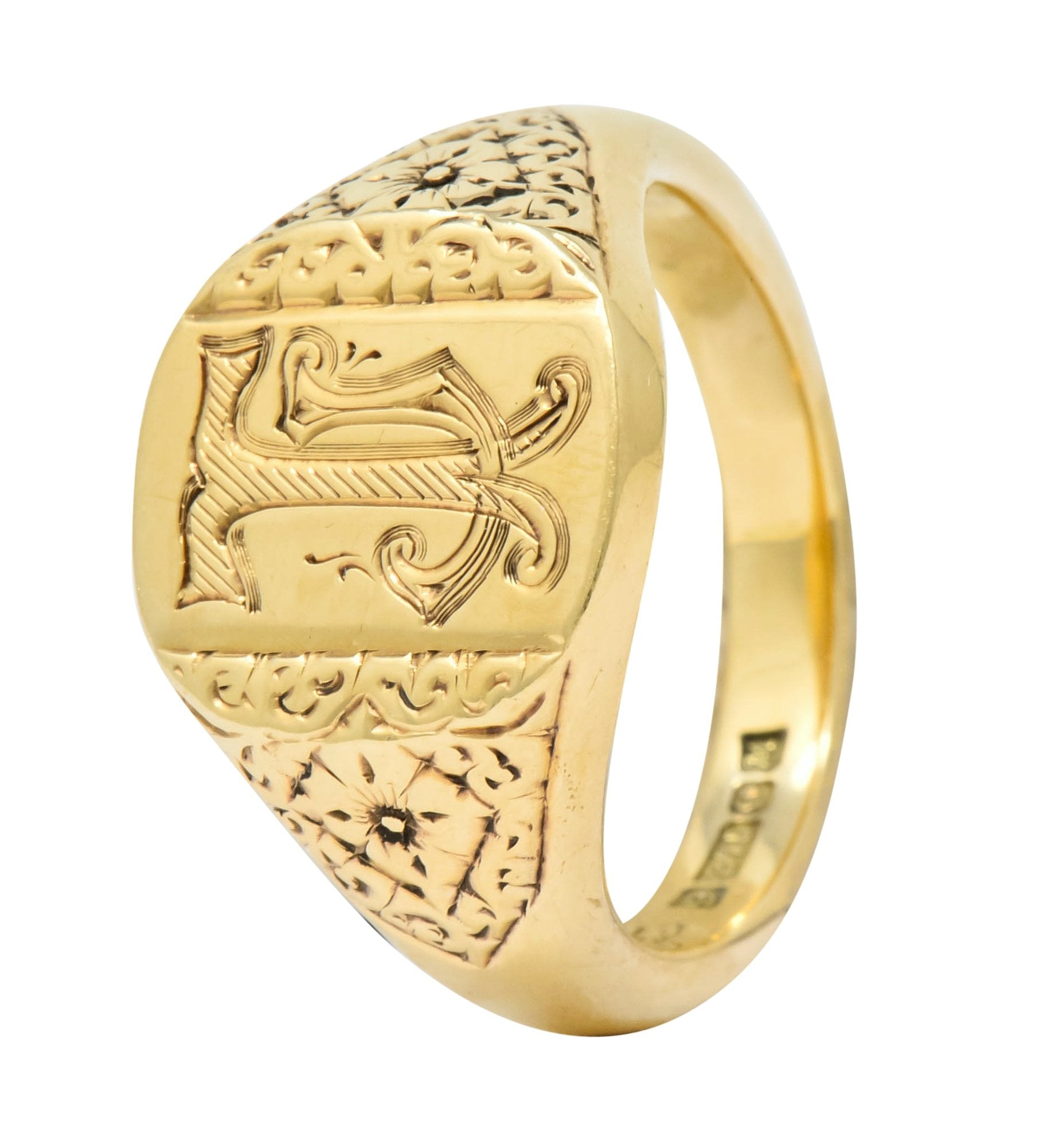 Vintage 9 Karat Yellow Gold British Signet Unisex Monogram Ring - Wilson's Estate Jewelry