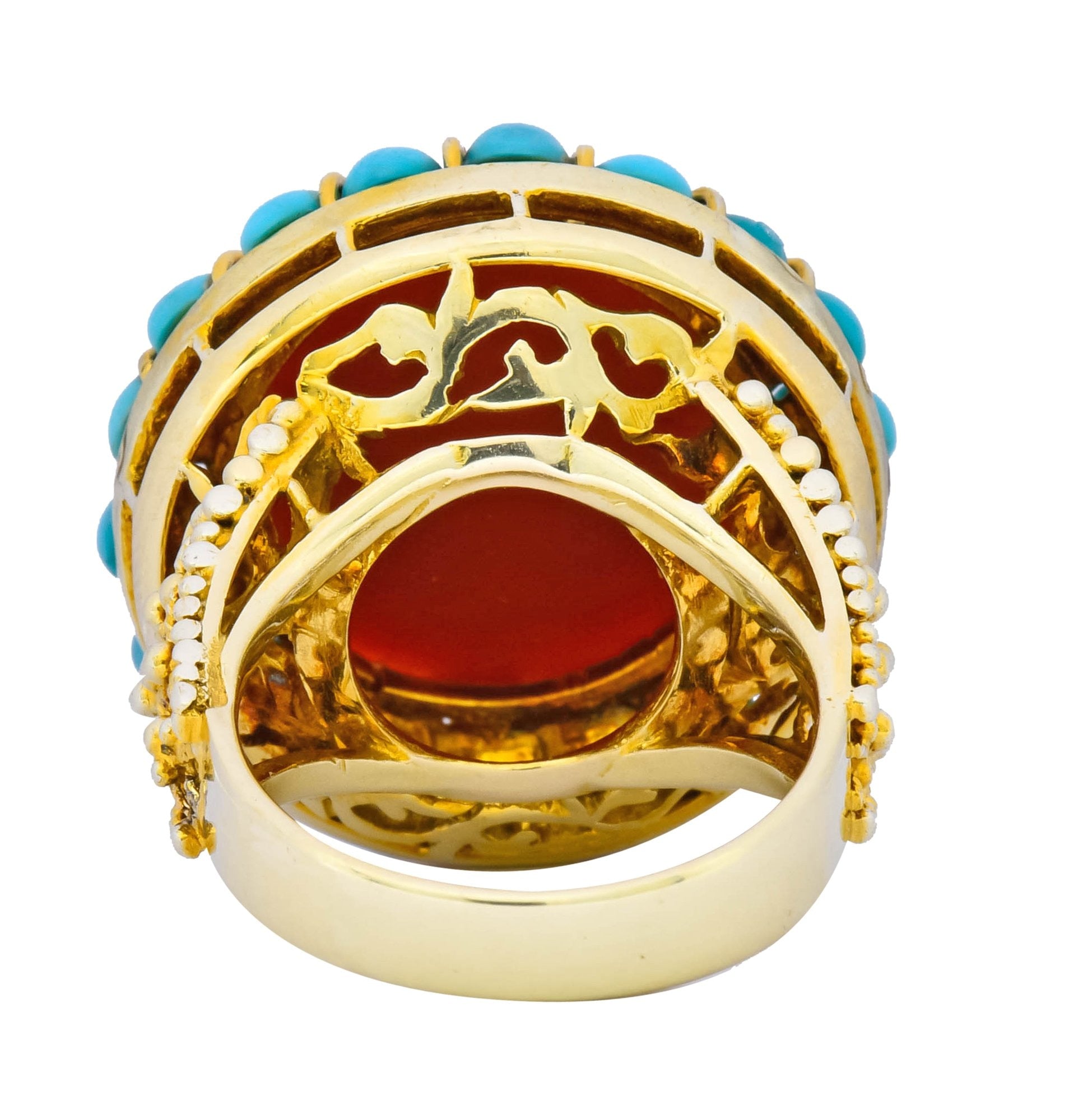 Vintage Coral Turquoise 14 Karat Gold Cluster Ring Circa 1960 - Wilson's Estate Jewelry