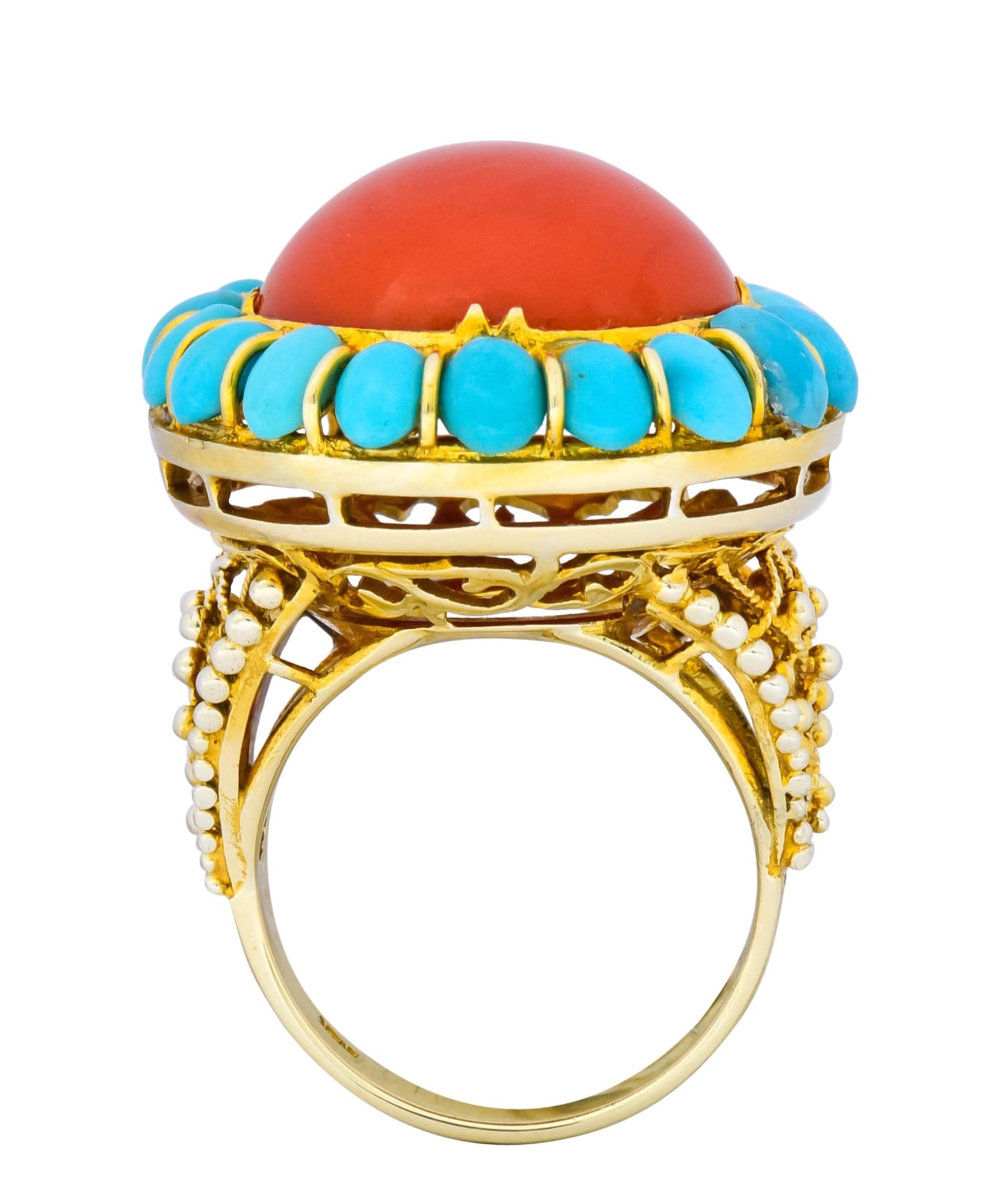 Vintage Coral Turquoise 14 Karat Gold Cluster Ring Circa 1960 - Wilson's Estate Jewelry