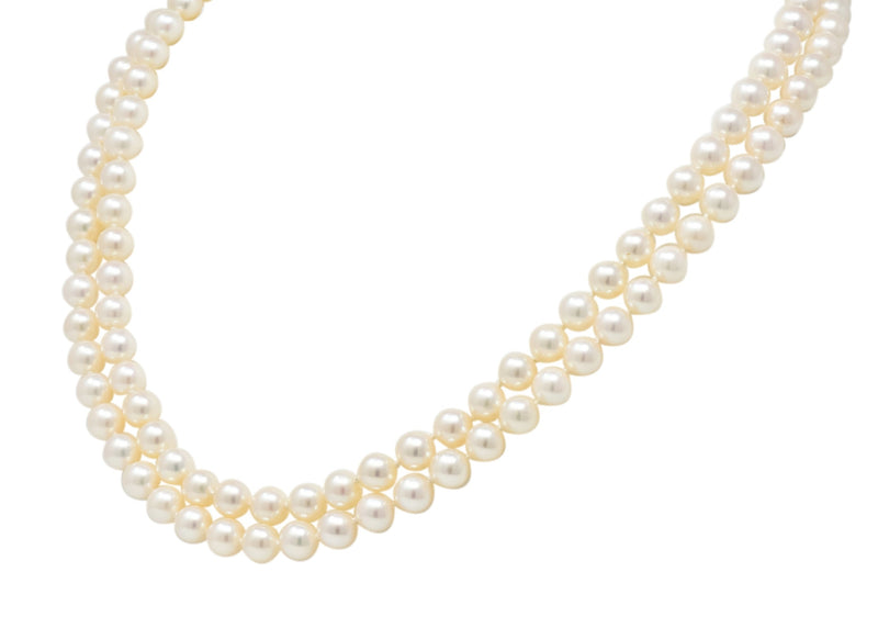 Vintage Tiffany & Co. Cultured Pearl 18 Karat Gold Double Strand Necklace Circa 1990's - Wilson's Estate Jewelry