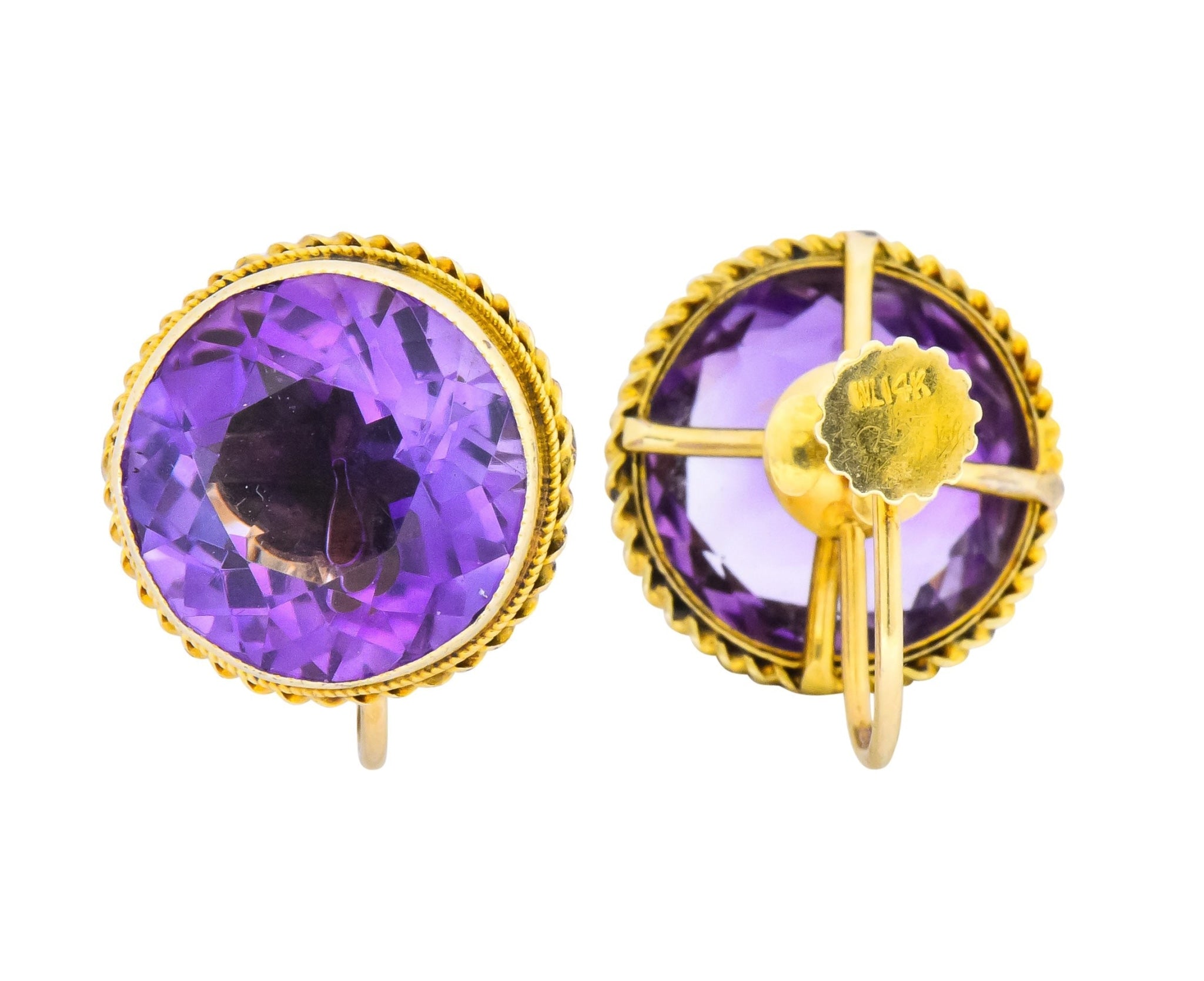 Walter Lampl 13.00 CTW Amethyst 14 Karat Gold Earrings - Wilson's Estate Jewelry