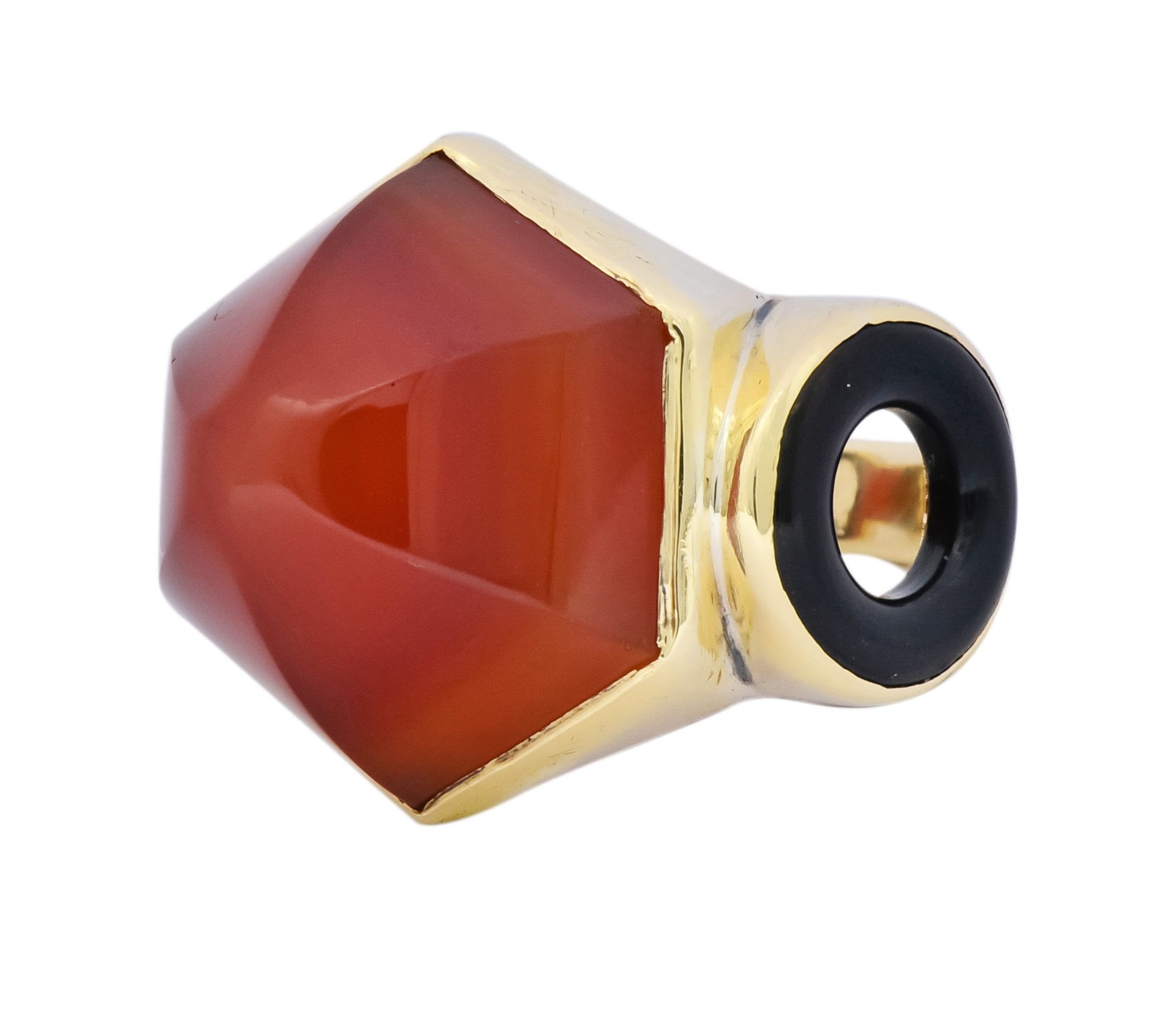 Walter Lampl Art Deco Carnelian Onyx 14 Karat Gold Cocktail Ring Circa 1930's - Wilson's Estate Jewelry