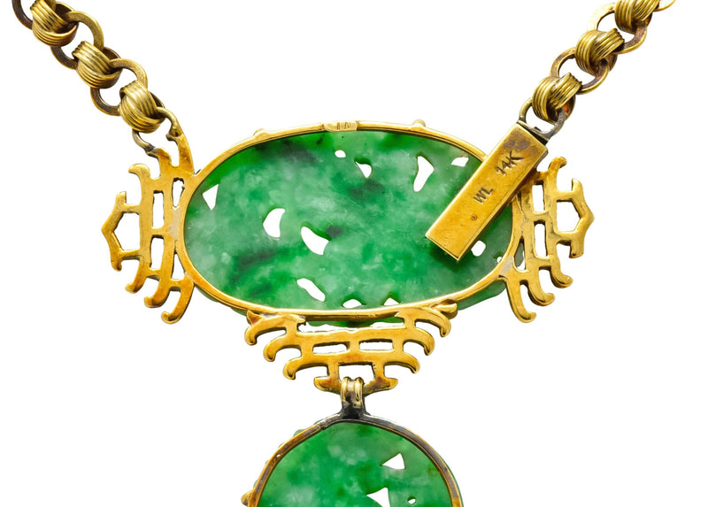 Walter Lampl Retro Jade 14 Karat Yellow Gold Drop Necklace - Wilson's Estate Jewelry