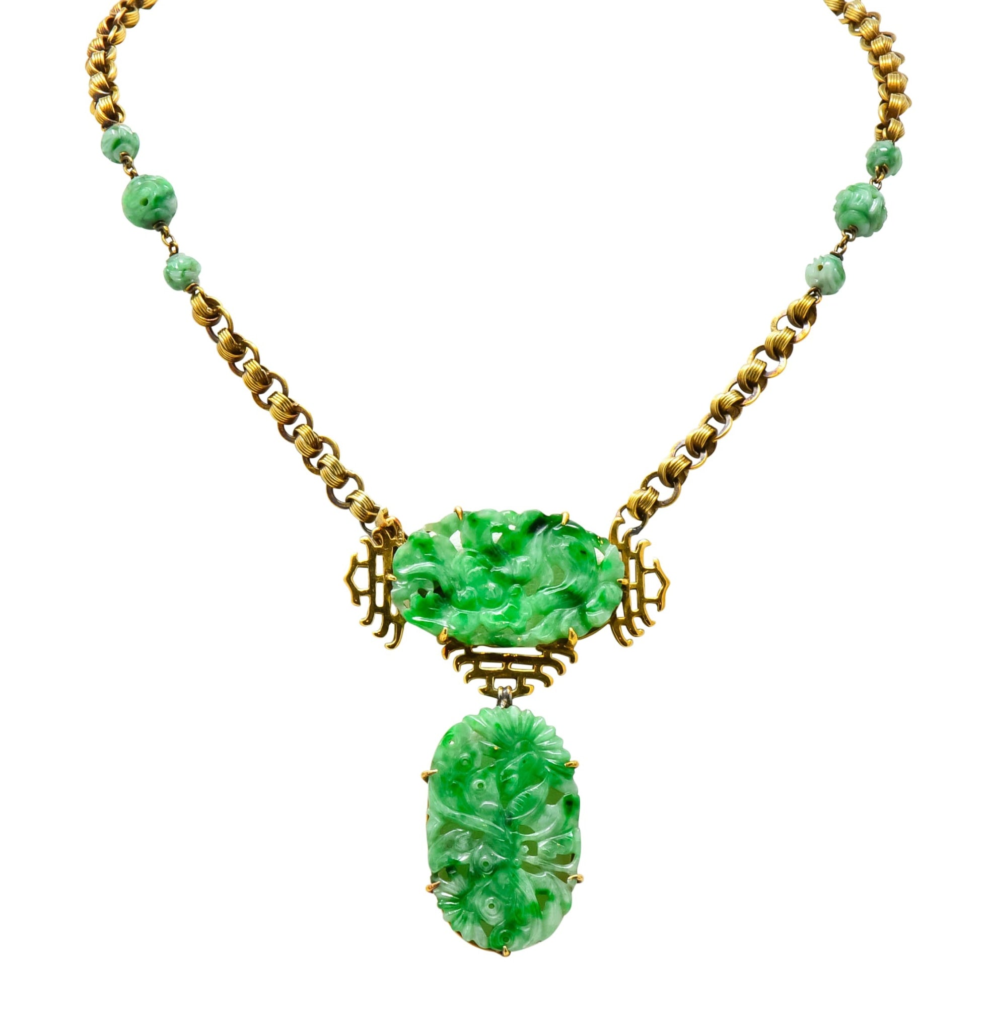 Walter Lampl Retro Jade 14 Karat Yellow Gold Drop Necklace - Wilson's Estate Jewelry