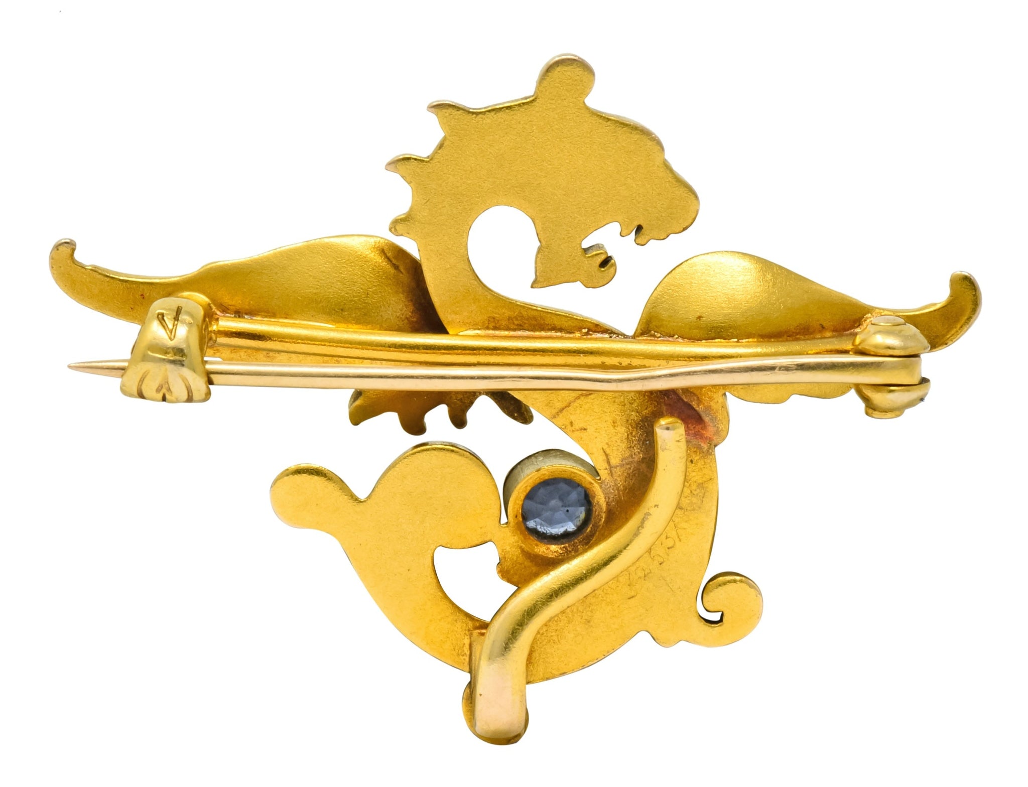 Whiteside and Blank Art Nouveau 14 Karat Gold Sapphire Dragon Watch Pin Brooch - Wilson's Estate Jewelry