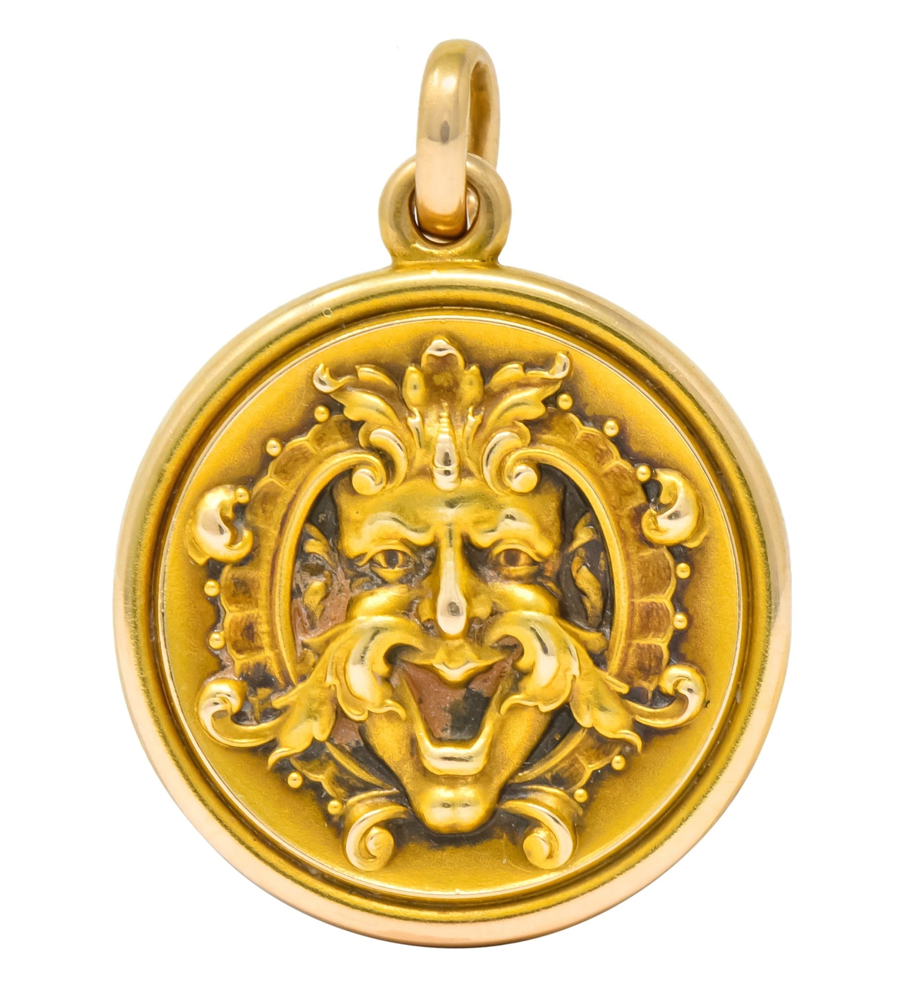 Whiteside & Blank Art Nouveau 14 Karat Gold Green Man Foliate Locket - Wilson's Estate Jewelry